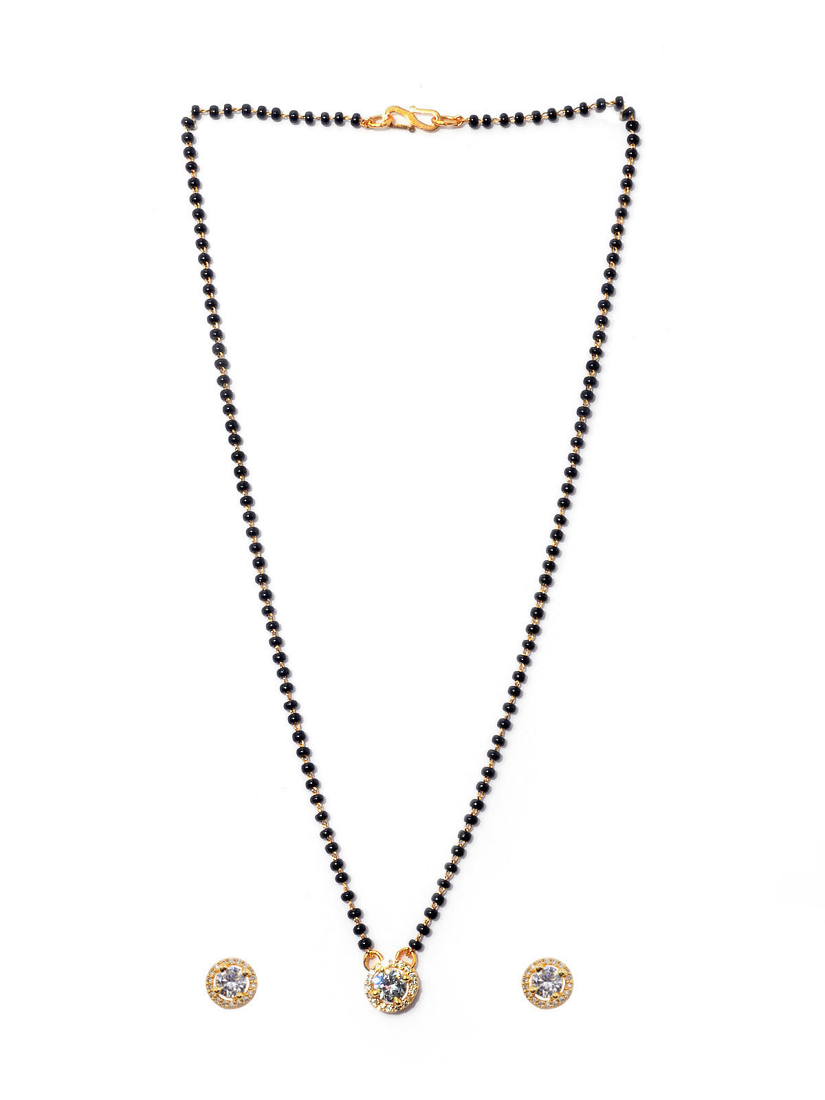 JHB AD Pendant Gift Set |Rakhi Rakshabandhan Gift for Sister Bhabhi, Gifts for Women & Girls | Mangalsutra With American Diamond, Traditional Black Bead Mangalsutra