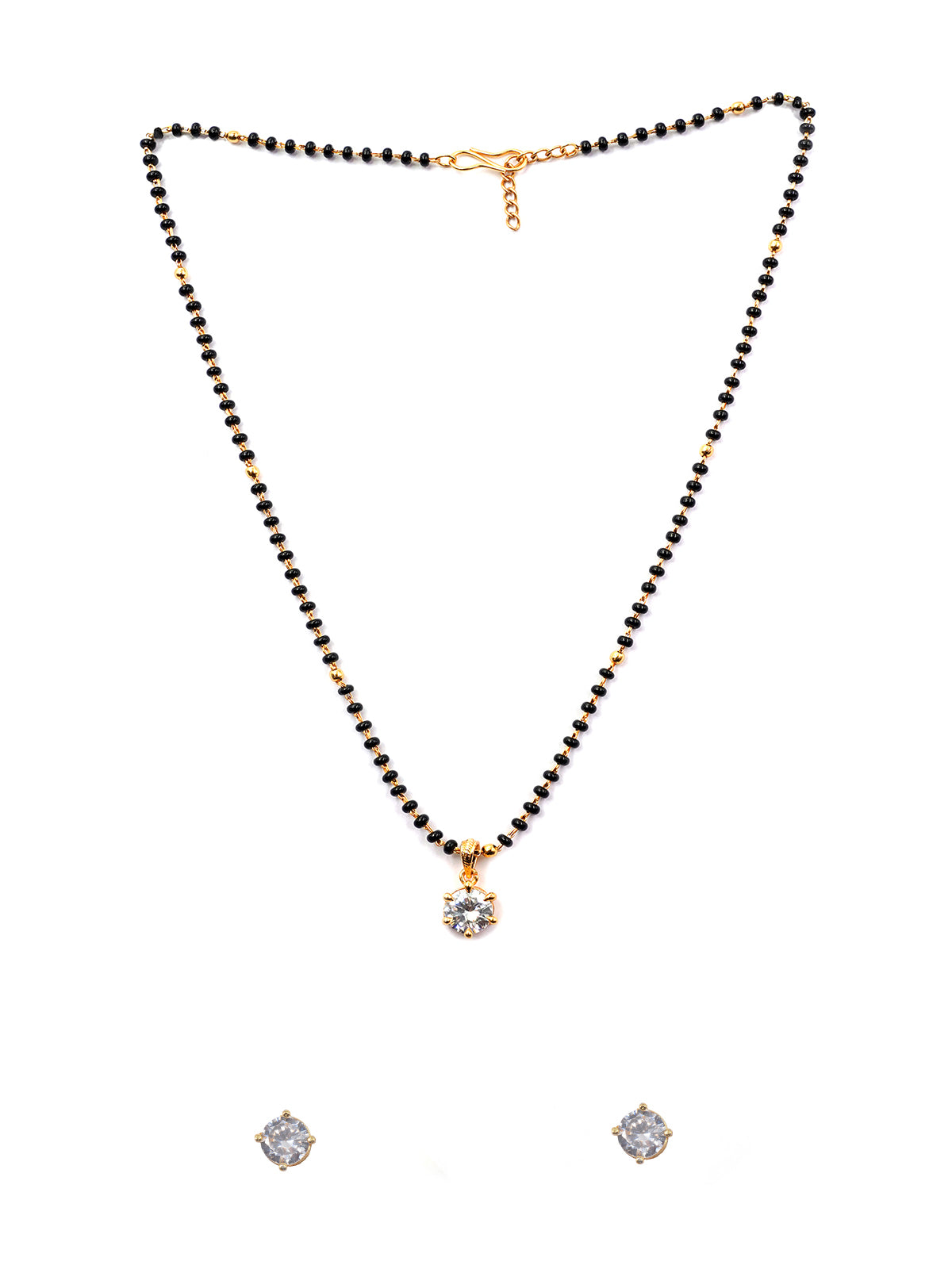 JHB AD Pendant Gift Set |Rakhi Rakshabandhan Gift for Sister Bhabhi, Gifts for Women & Girls | Mangalsutra With American Diamond, Traditional Black Bead Mangalsutra