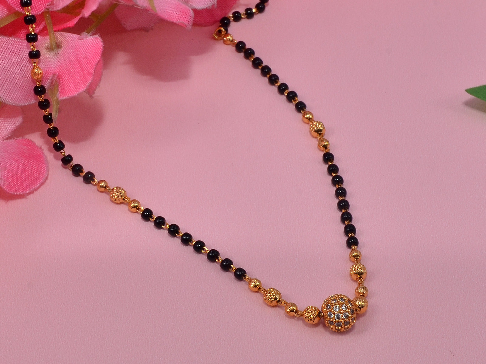 JHB Stylish Pendant Necklace Black Beads Mangalsutra/Tanmaniya/Nallapusalu/Mangalsutr for Women