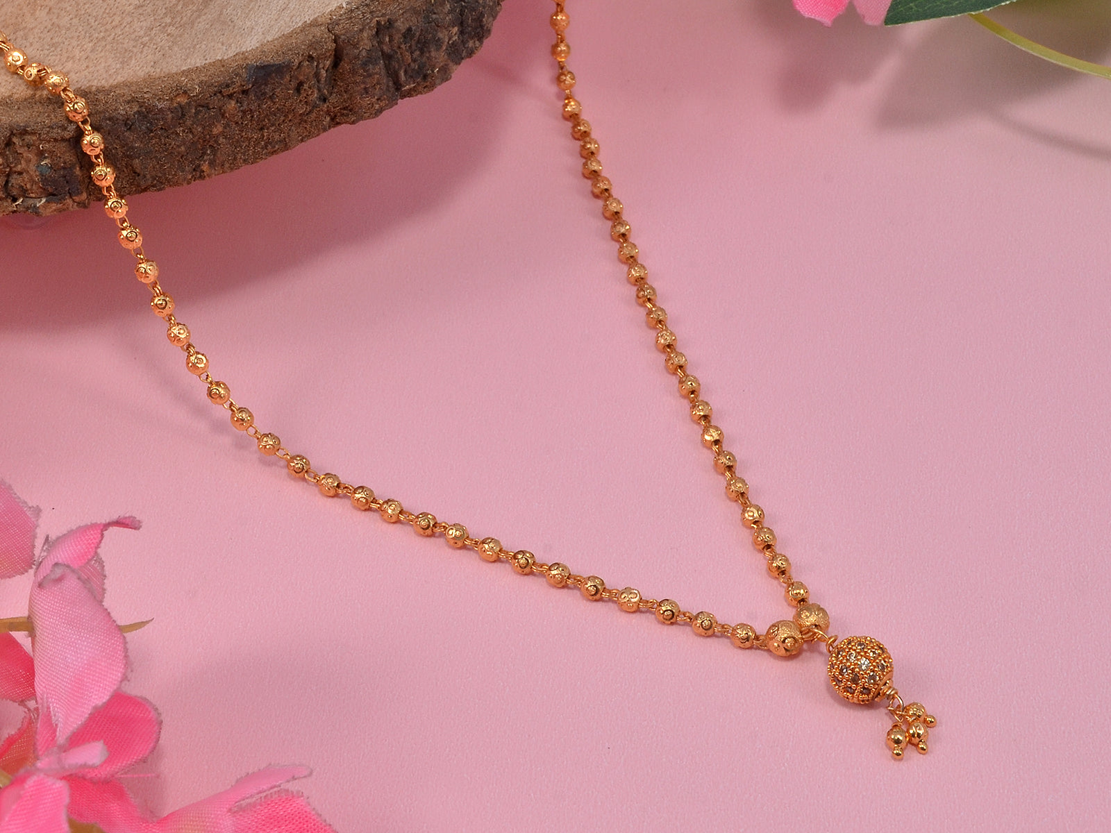 JHB Gold Plated Stylish Single Diamond Chain Neck Designer 18 inch MATARMALA Handmade Real Look Design Beauty Pave Natural Jewelry for Women Girls