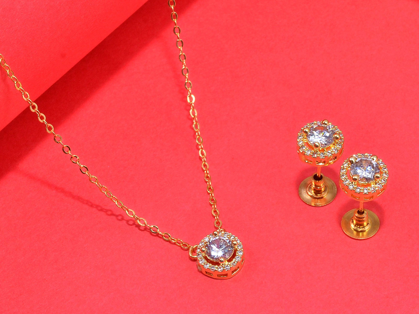 JHB Jewellery Gold Plated American Diamond necklace for girls Pendant Set/Necklace Set with Earrings for Girls and Women