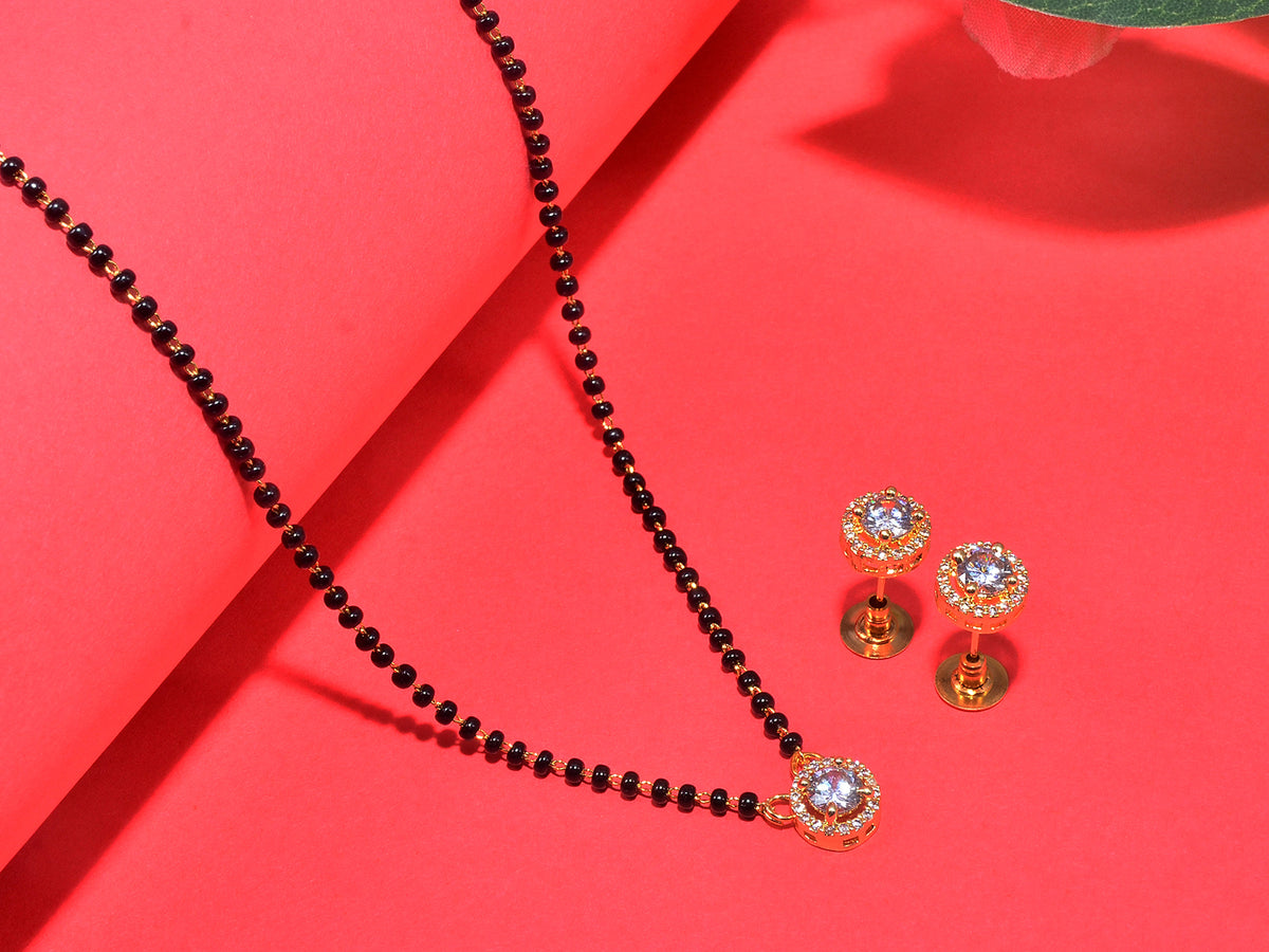 JHB AD Pendant Gift Set |Rakhi Rakshabandhan Gift for Sister Bhabhi, Gifts for Women & Girls | Mangalsutra With American Diamond, Traditional Black Bead Mangalsutra