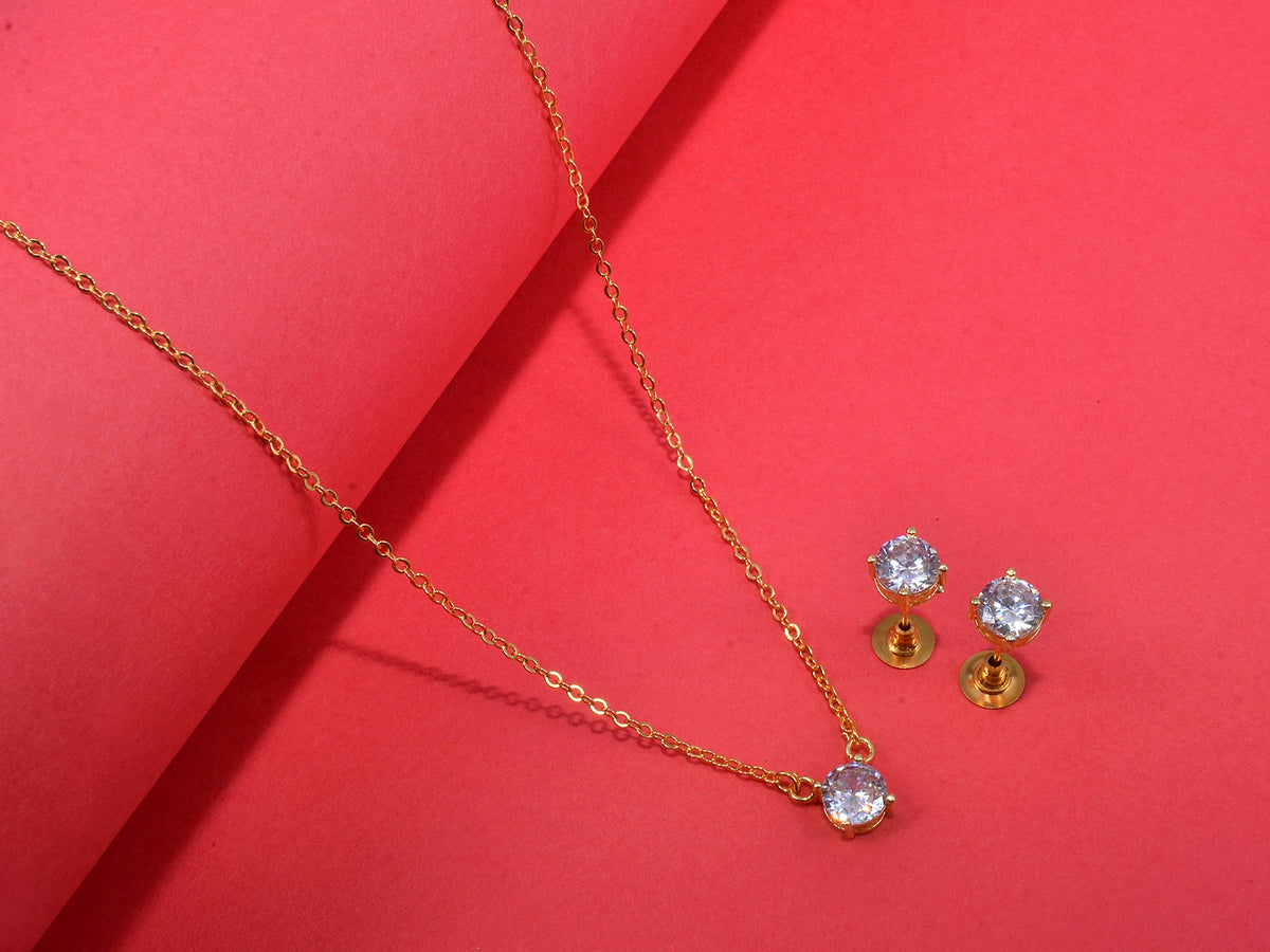 JHB Jewellery Gold Plated American Diamond necklace for girls Pendant Set/Necklace Set with Earrings for Girls and Women