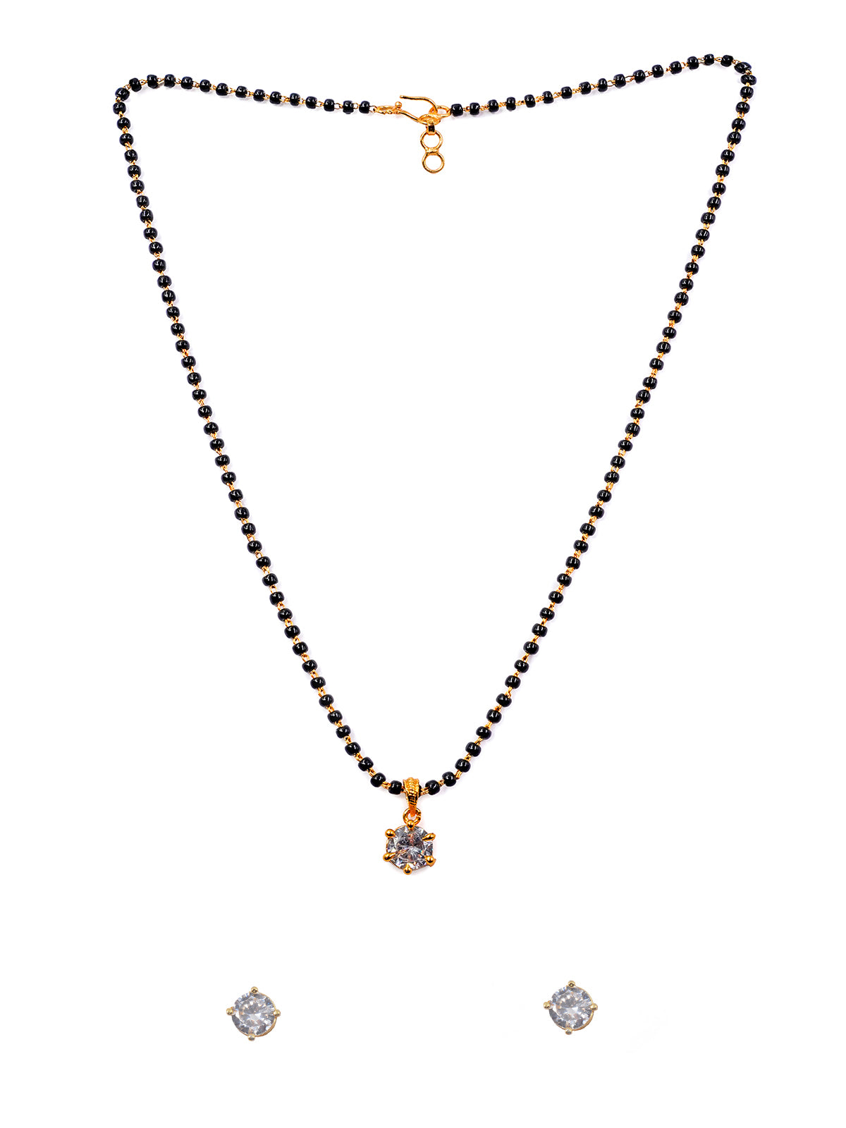JHB AD Pendant Gift Set |Rakhi Rakshabandhan Gift for Sister Bhabhi, Gifts for Women & Girls | Mangalsutra With American Diamond, Traditional Black Bead Mangalsutra