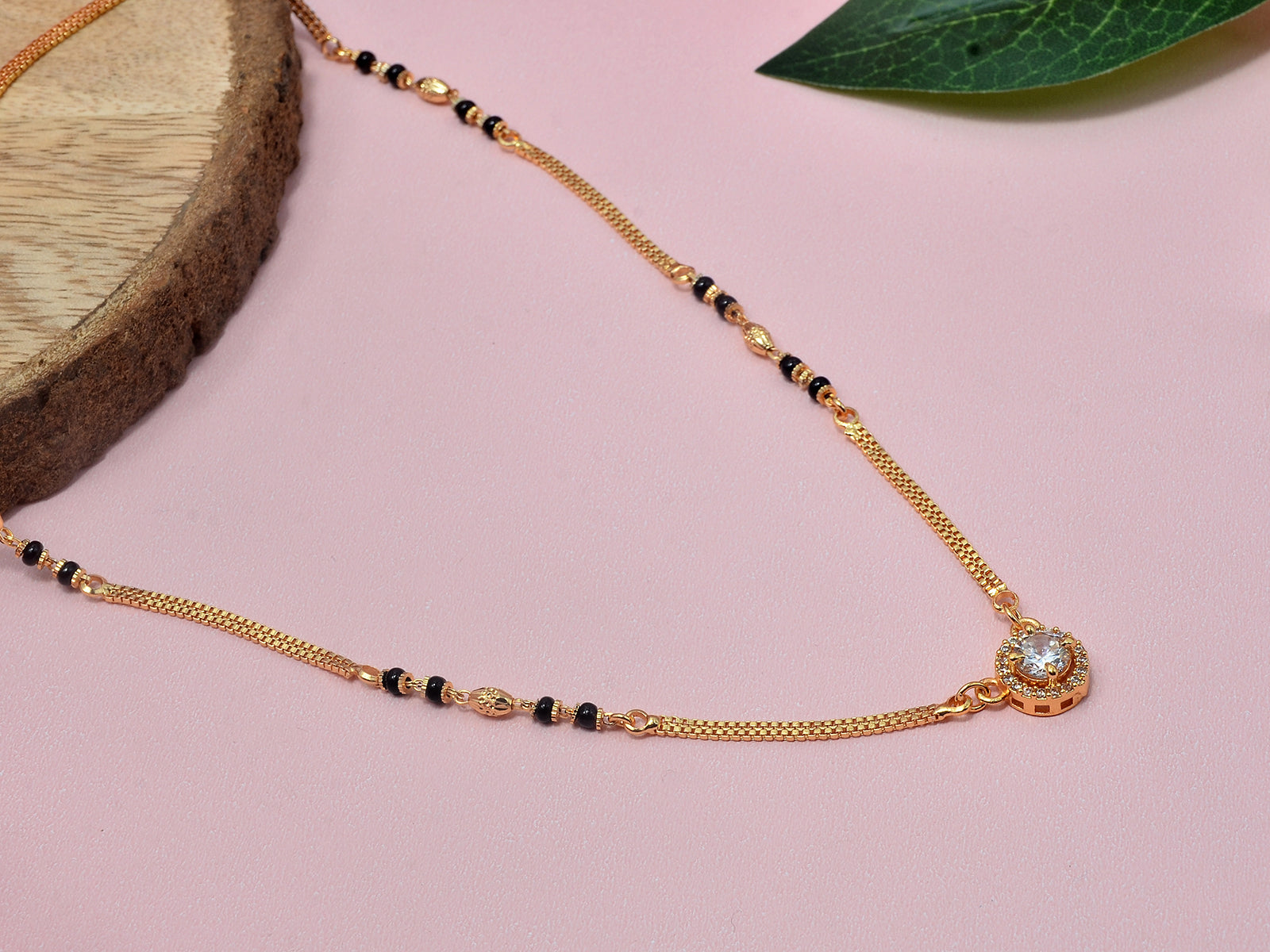 JHB Black Stone Black Bead Chain Short Mangalsutra Tanmaniya Necklace