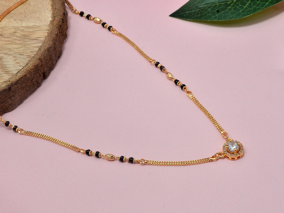 JHB Black Stone Black Bead Chain Short Mangalsutra Tanmaniya Necklace