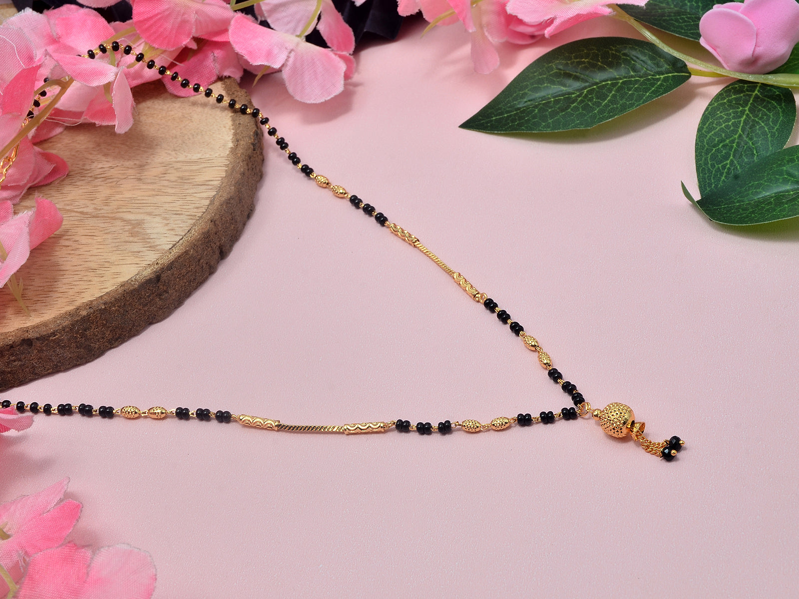 JHB Traditional Tanmaniya Designer Mangalsutra Black Beads Short Chain