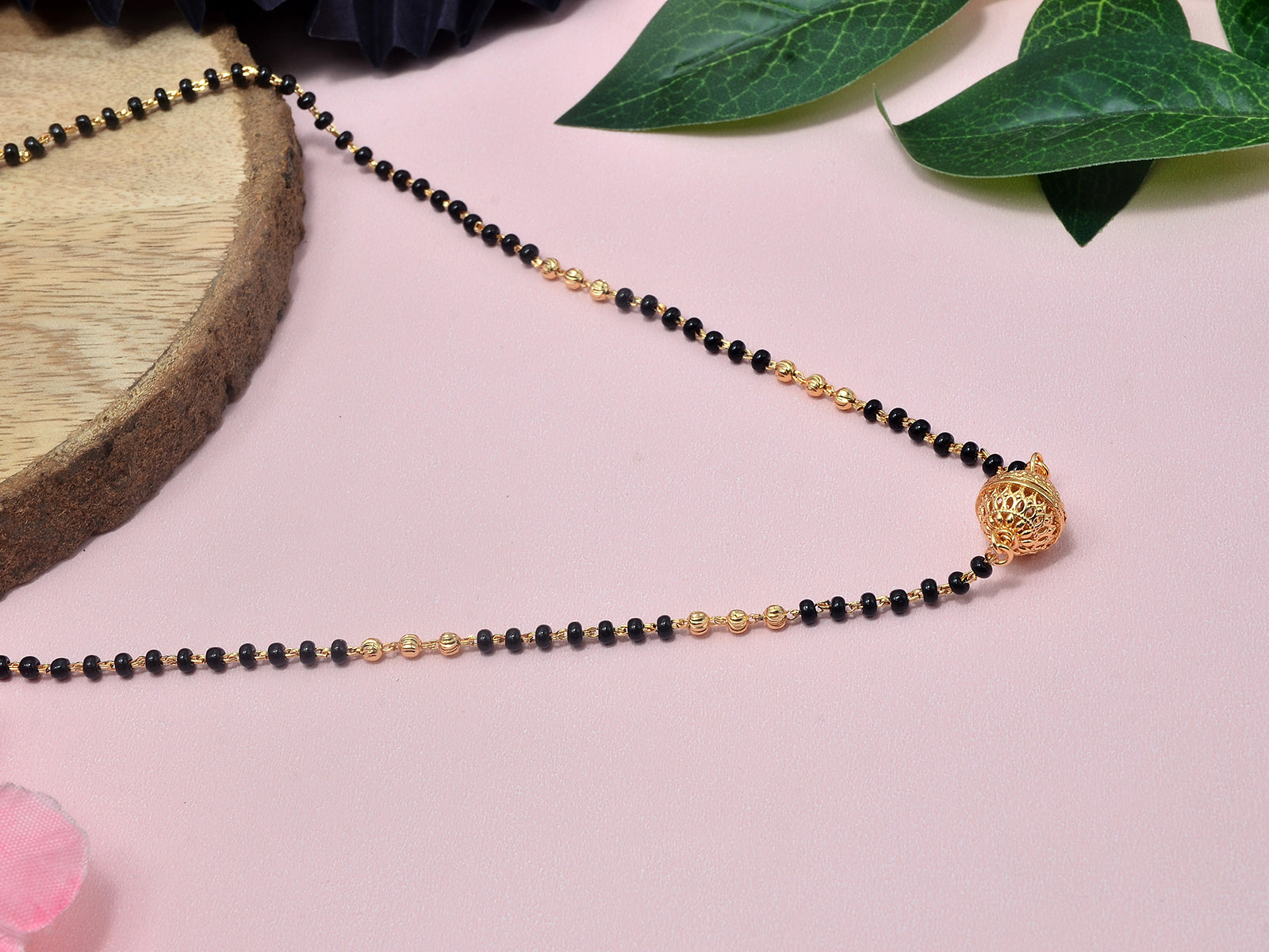 JHB Traditional Tanmaniya Designer Mangalsutra Black Beads Short Chain