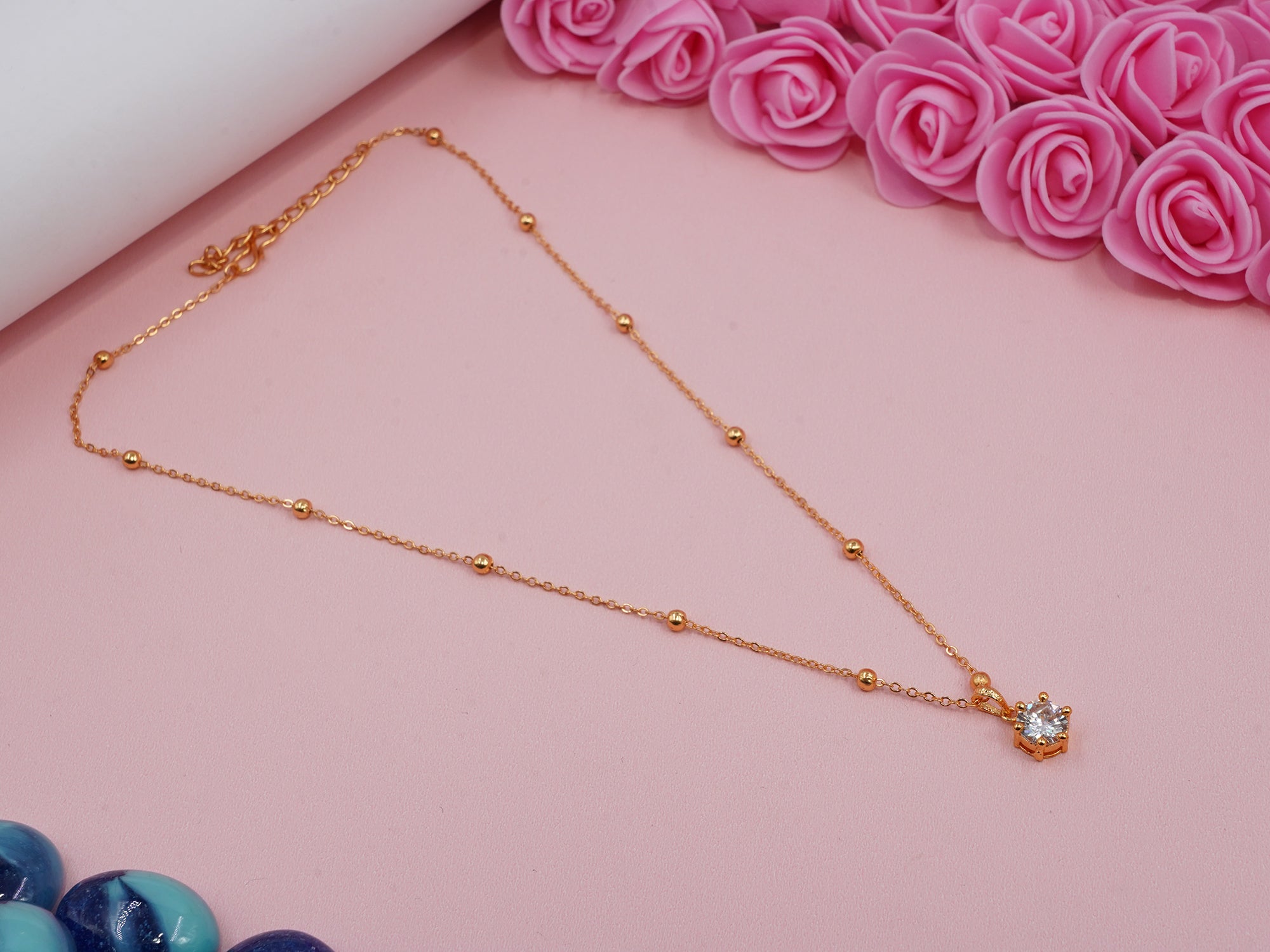 JHB Cubic Zirconia Diamond Boll Pendant Short Chain For Women's and Girl's