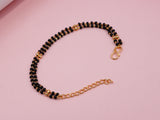 JHB Gold Plated And Black Bead Hand Mangalsutra Bracelet For Women