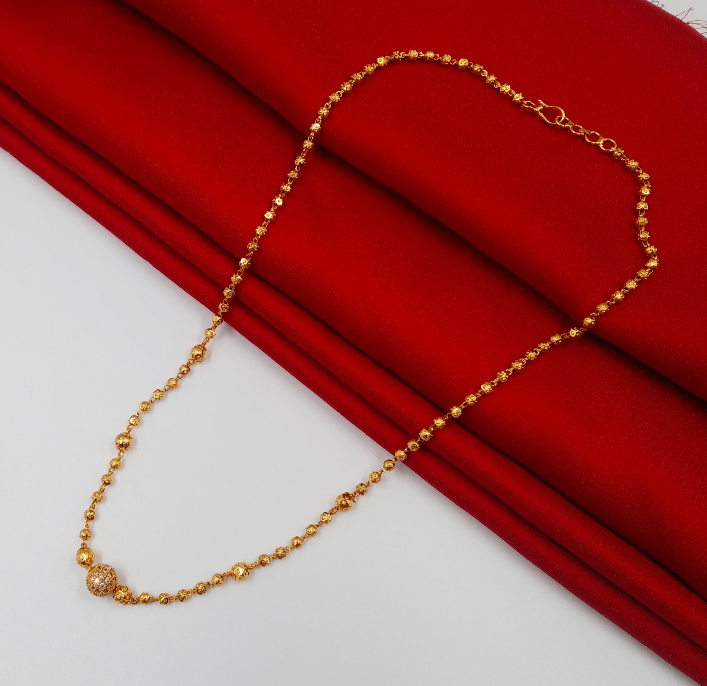 JHB Gold Plated Stylish Single Diamond Chain Neck Designer 18 inch MATARMALA Handmade Real Look Design Beauty Pave Natural Jewelry for Women Girls