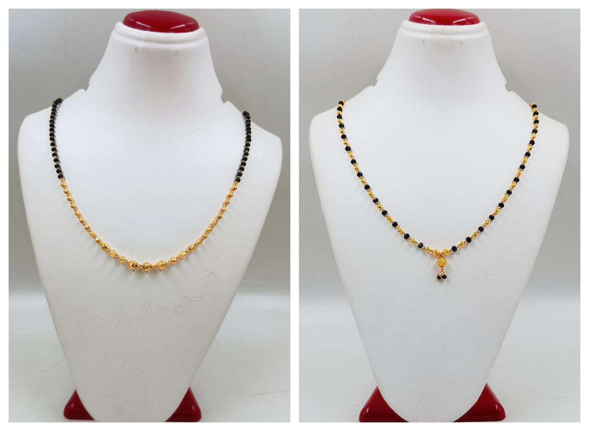 JHB Traditional Tanmaniya Designer Mangalsutra Black Beads Short Chain 2 pis combo For Women