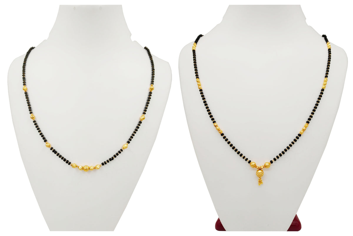 JHB Traditional Tanmaniya Designer Mangalsutra Black Beads Short Chain 2 pis combo For Women