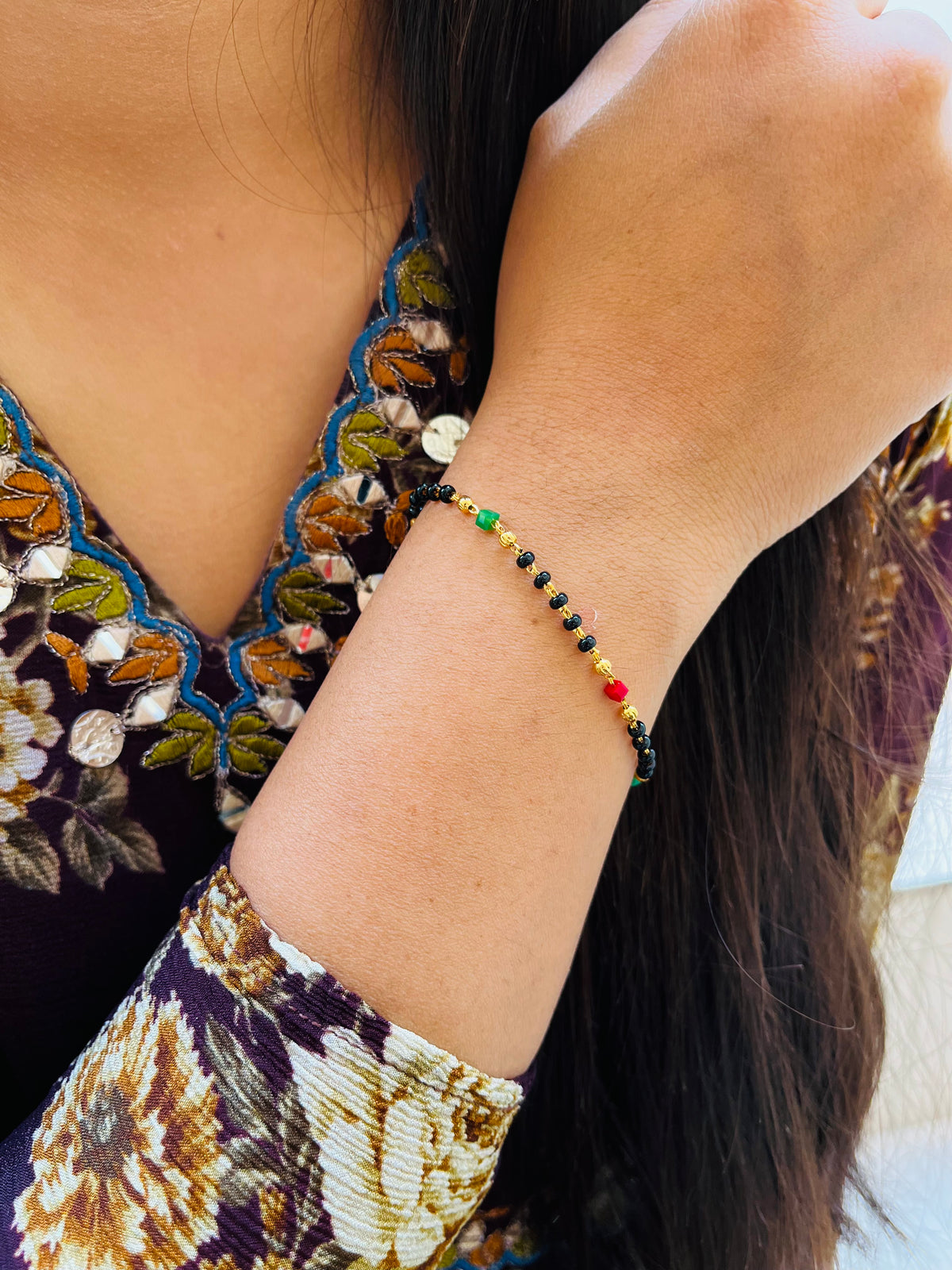 JHB Gold plated Beads Hand Mangalsutra Bracelet for Women