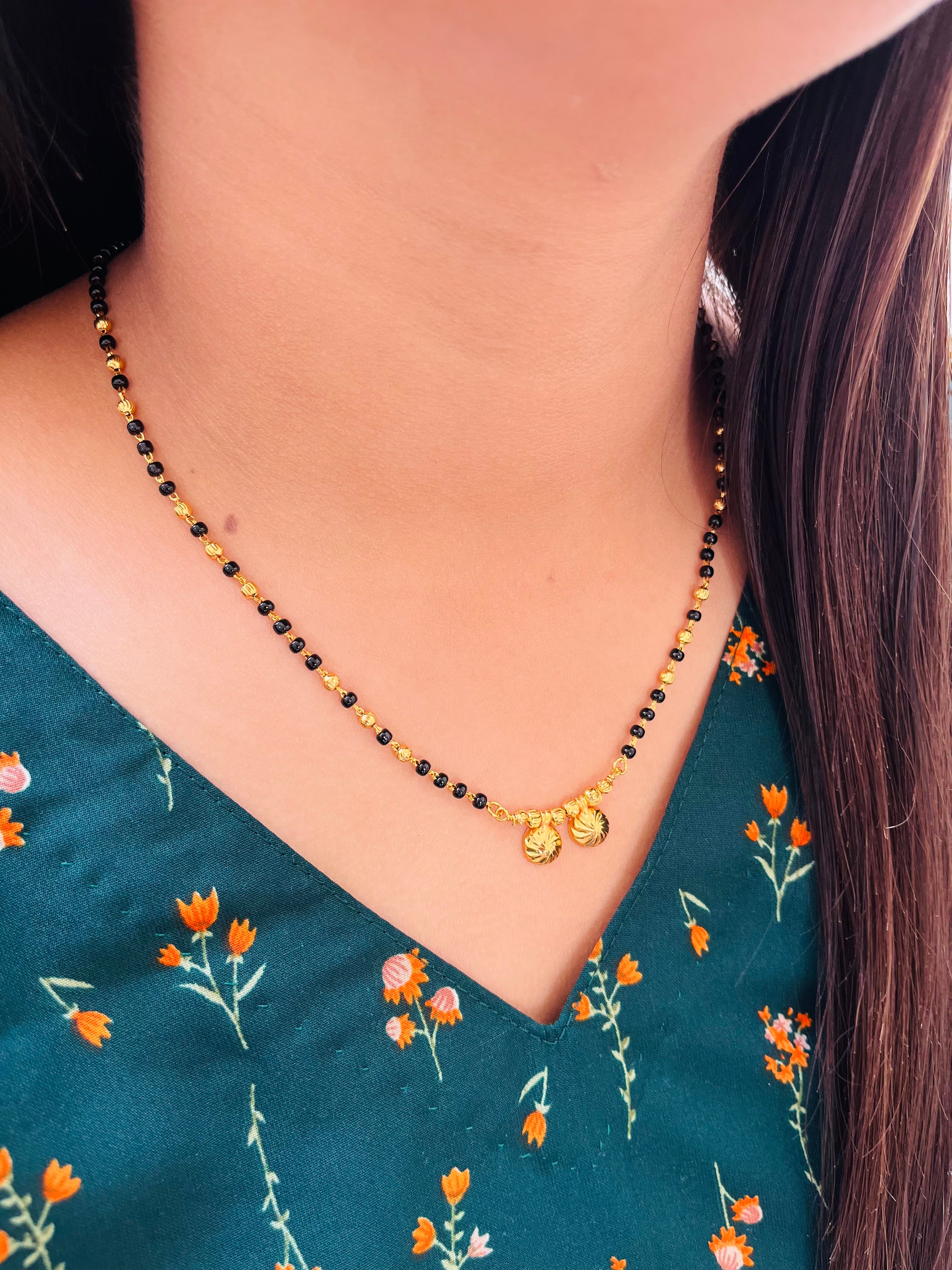 JHB Traditional Tanmaniya Designer Mangalsutra Black Beads Short Chain 2 pis combo For Women