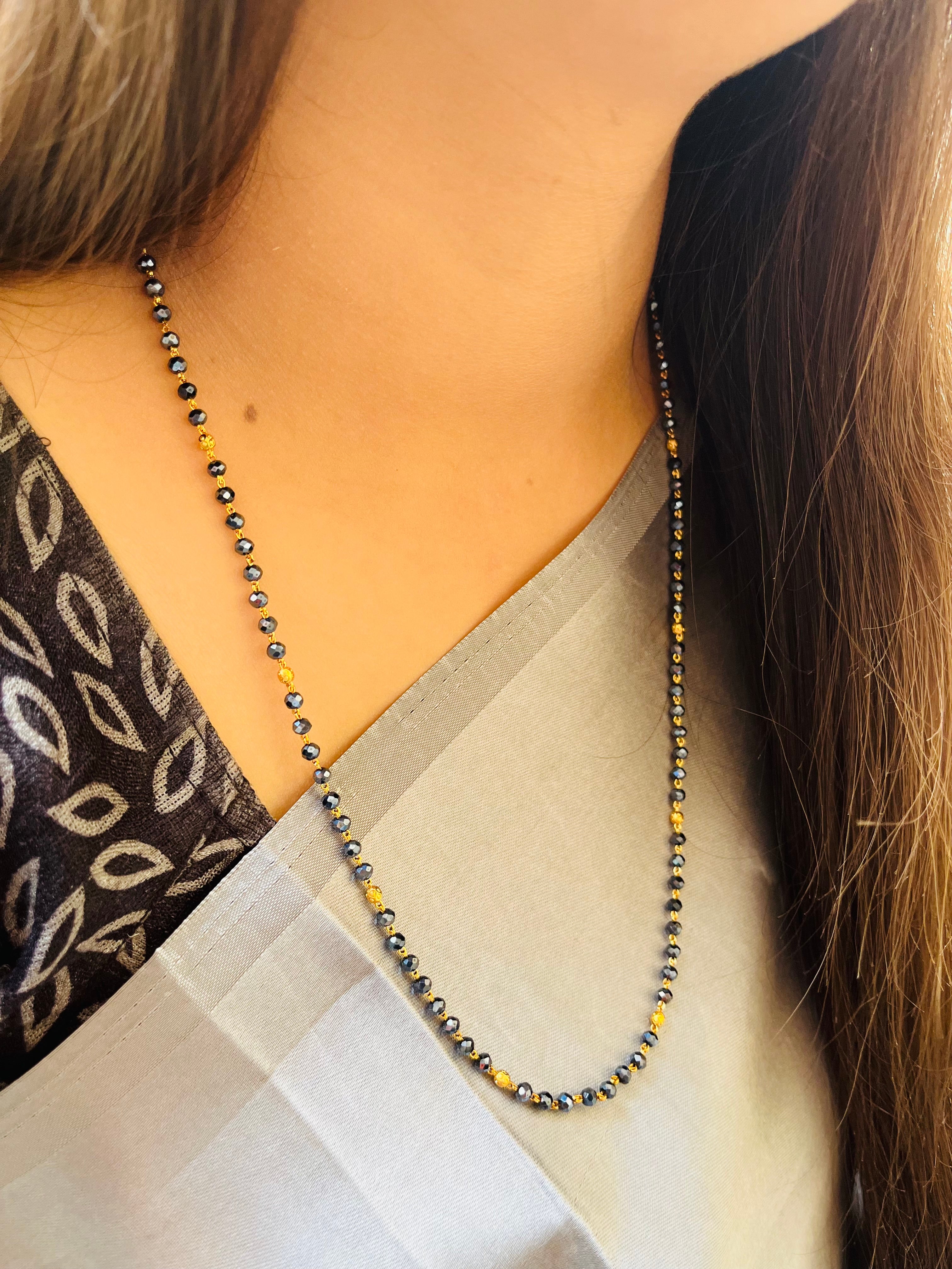 JHB Women Traditional Black Bead Chain and Gold Plated Neck Chain for Women & Girls Wedding, Engagement and Anniversary (Black and Golden)