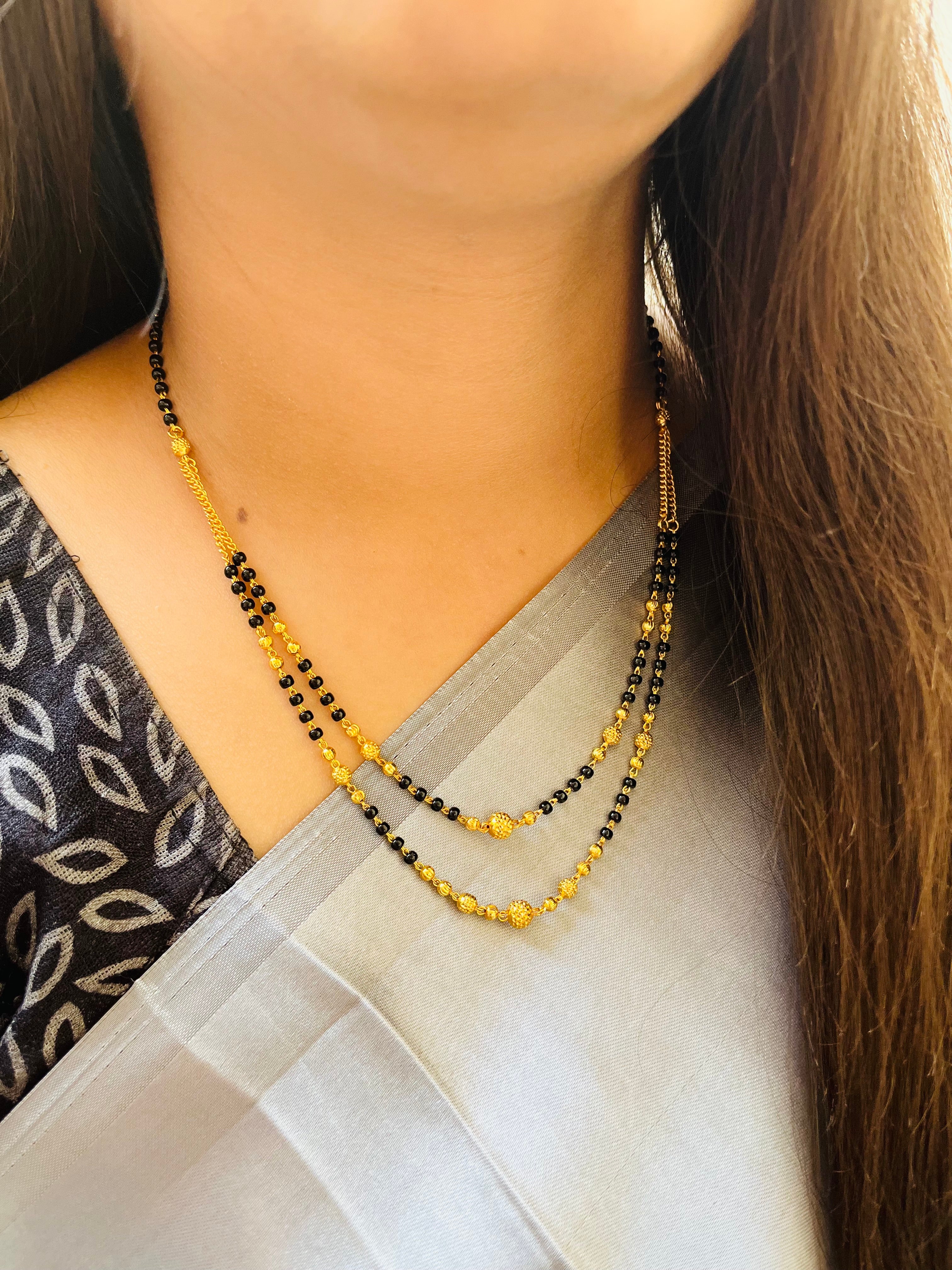 JHB Gold Plated and Black Bead Traditional Layer Mangalsutra Nacklace For Women