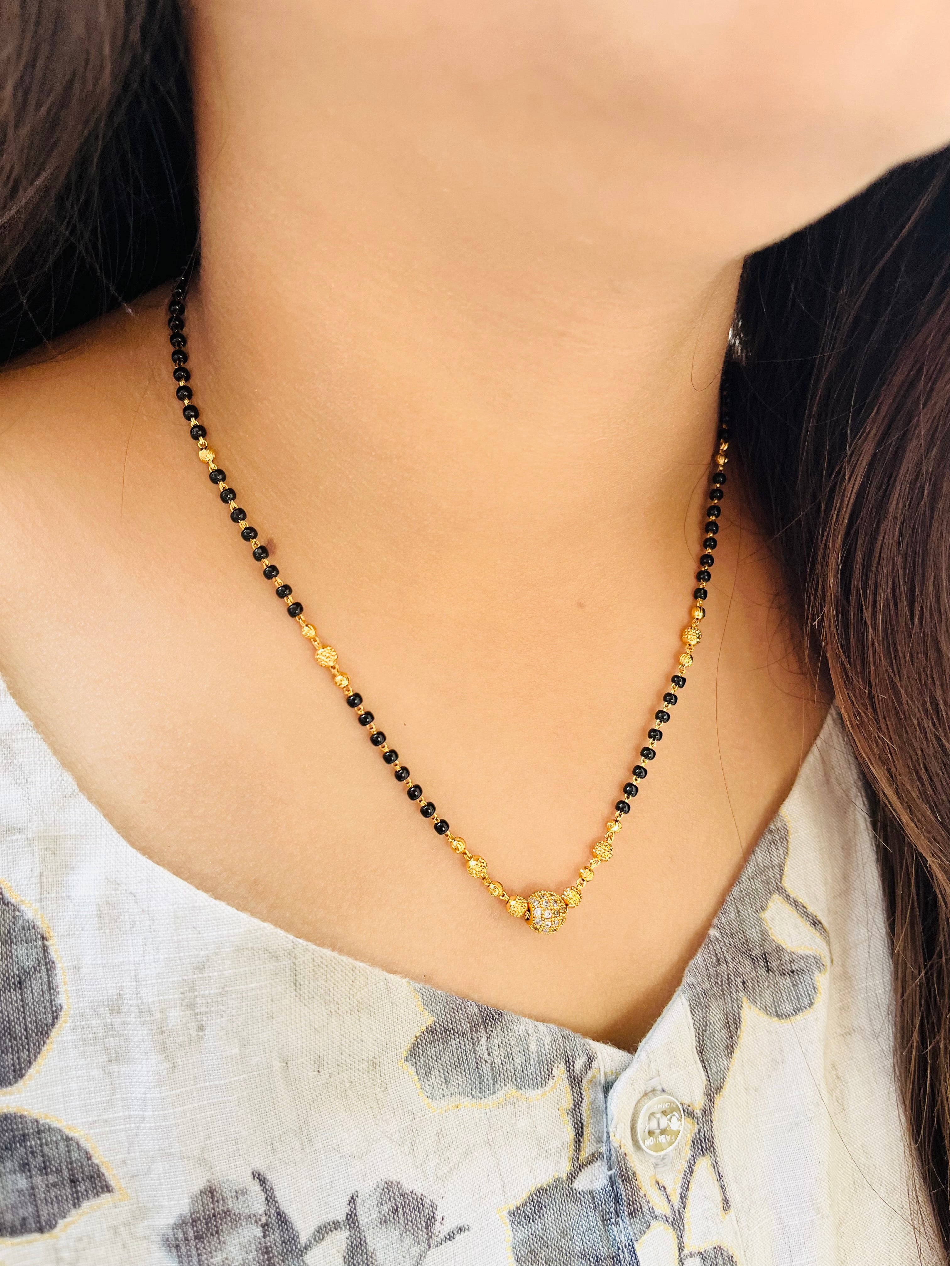 JHB Stylish Pendant Necklace Black Beads Mangalsutra/Tanmaniya/Nallapusalu/Mangalsutr for Women