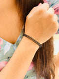JHB Gold Plated And Black Bead Hand Mangalsutra Bracelet For Women