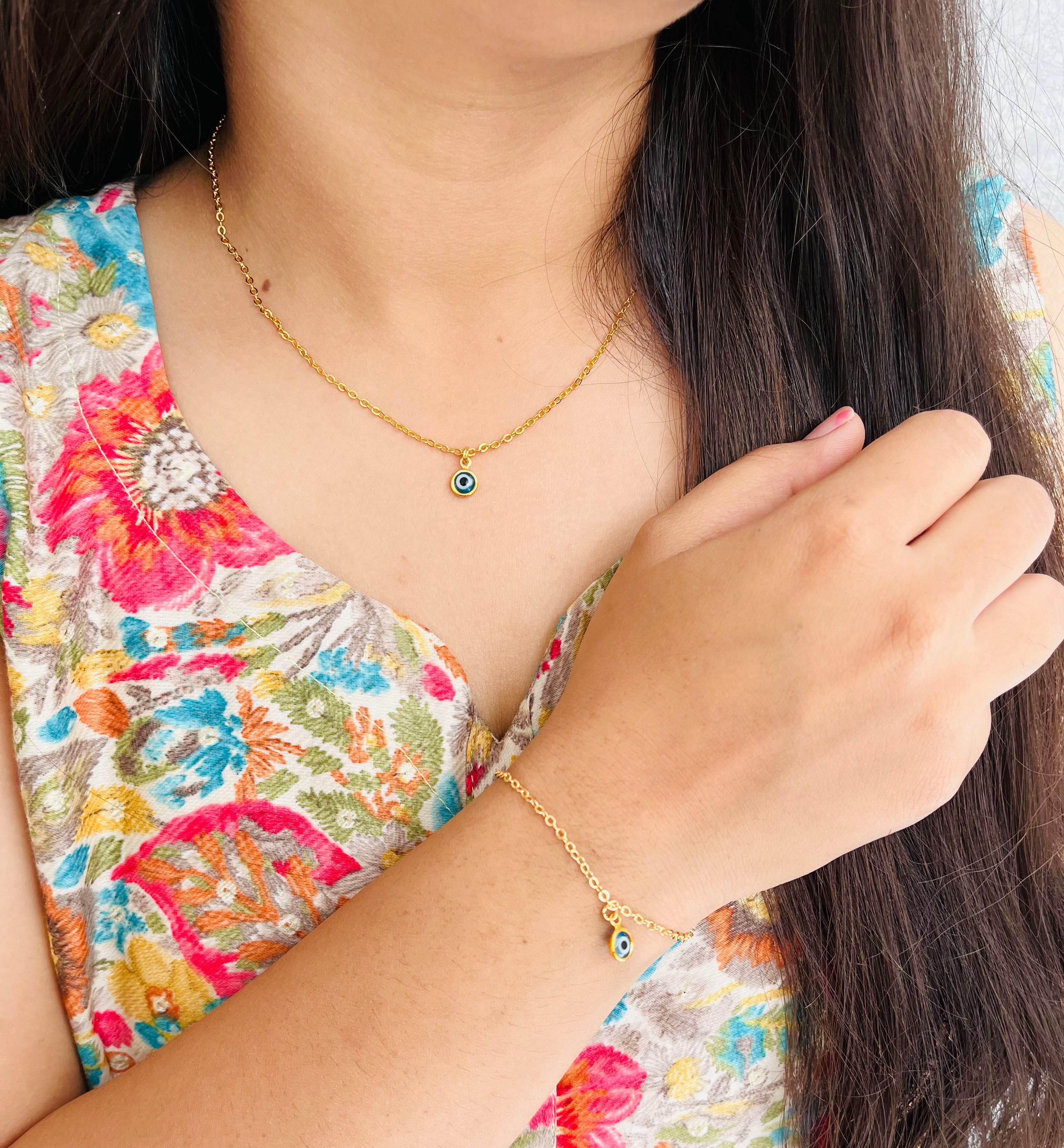 JHB Evil eye Chain And Bracelet Combo For Women and Girls