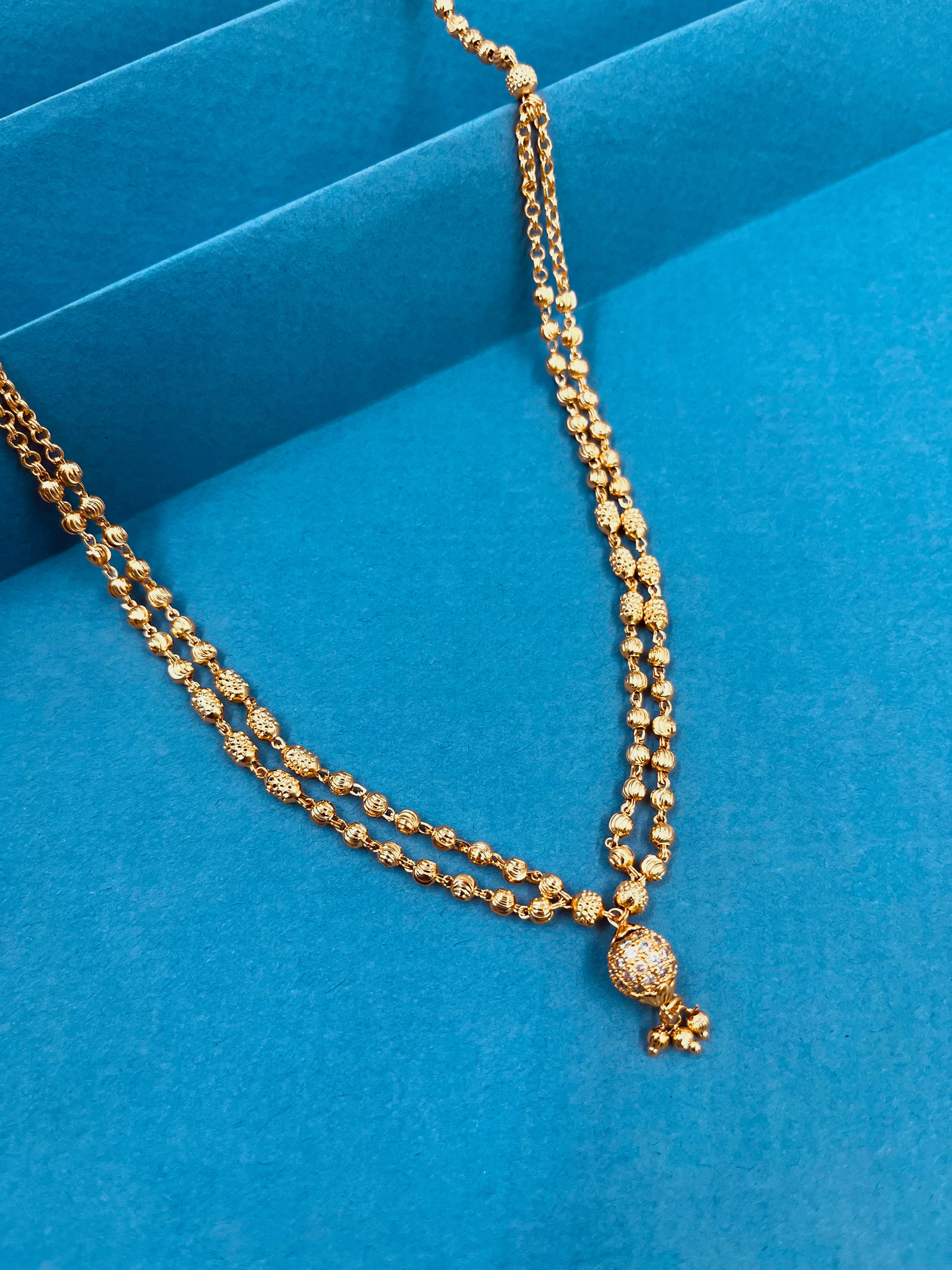JHB Gold Plated Bead Diamond Chain Necklace18 inch MATARMALA Handmade Real Look Design Beauty Pave Natural Jewelry for Women Girls