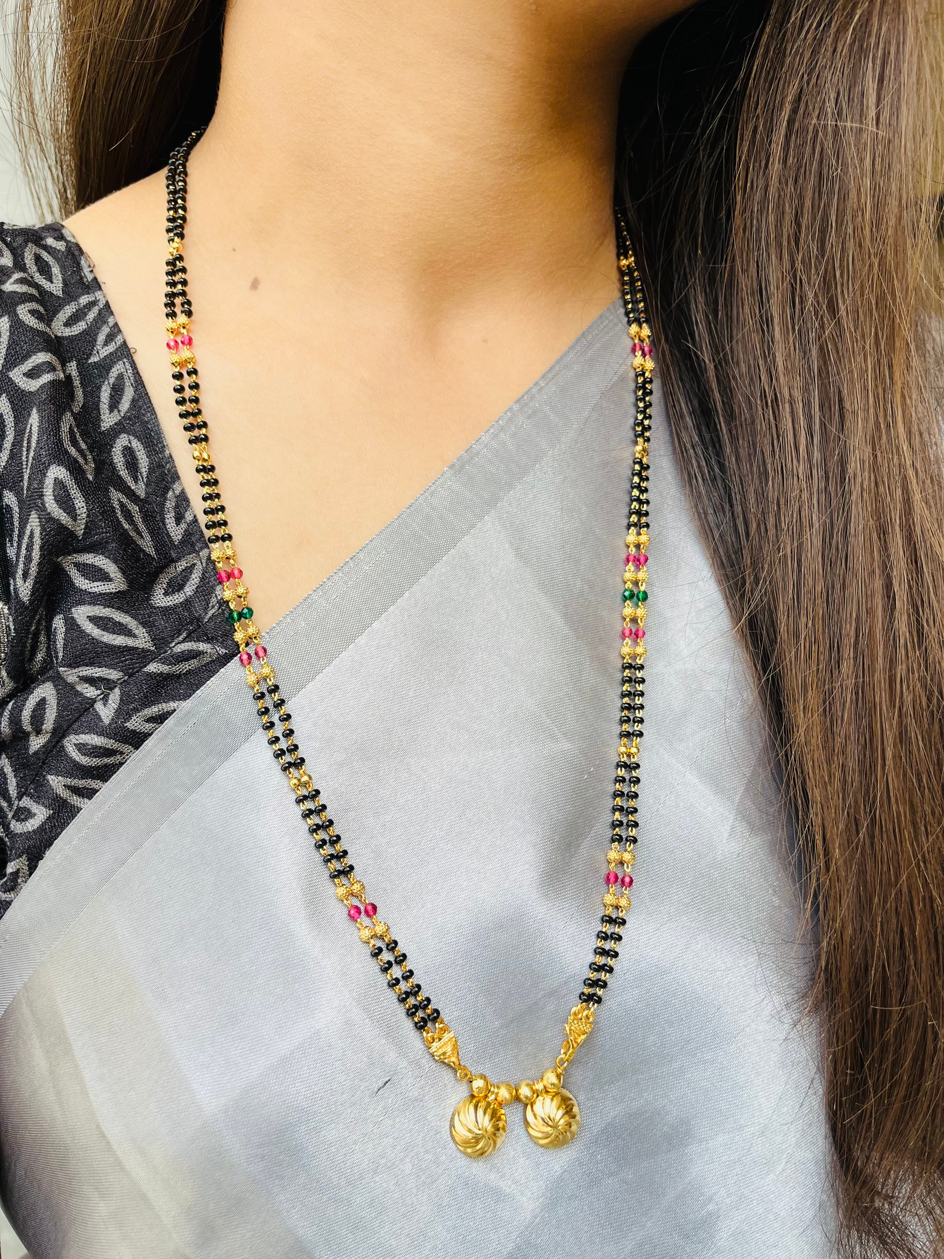 JHB 26 inch jewellery's Traditional Temple Forming One Gram Gold Stylish Maharashtrian Wati Mangal sutra Set Tanmaniya Black Vati Mangalsutra For Women