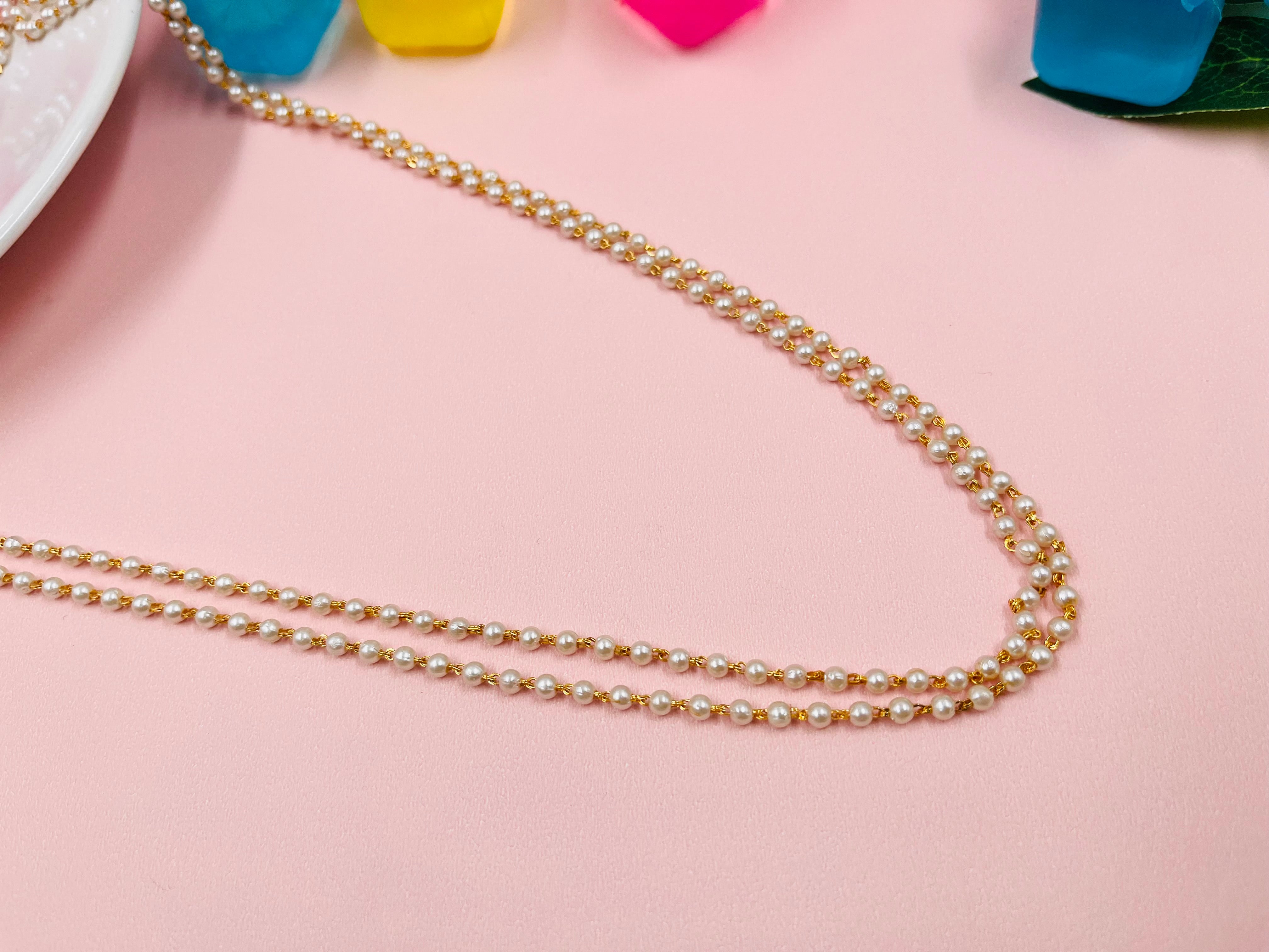 JHB Pearl Chain 24 Inch Gold Plated Finish Handmade Work Pearl Jewellery For Women Girls Men