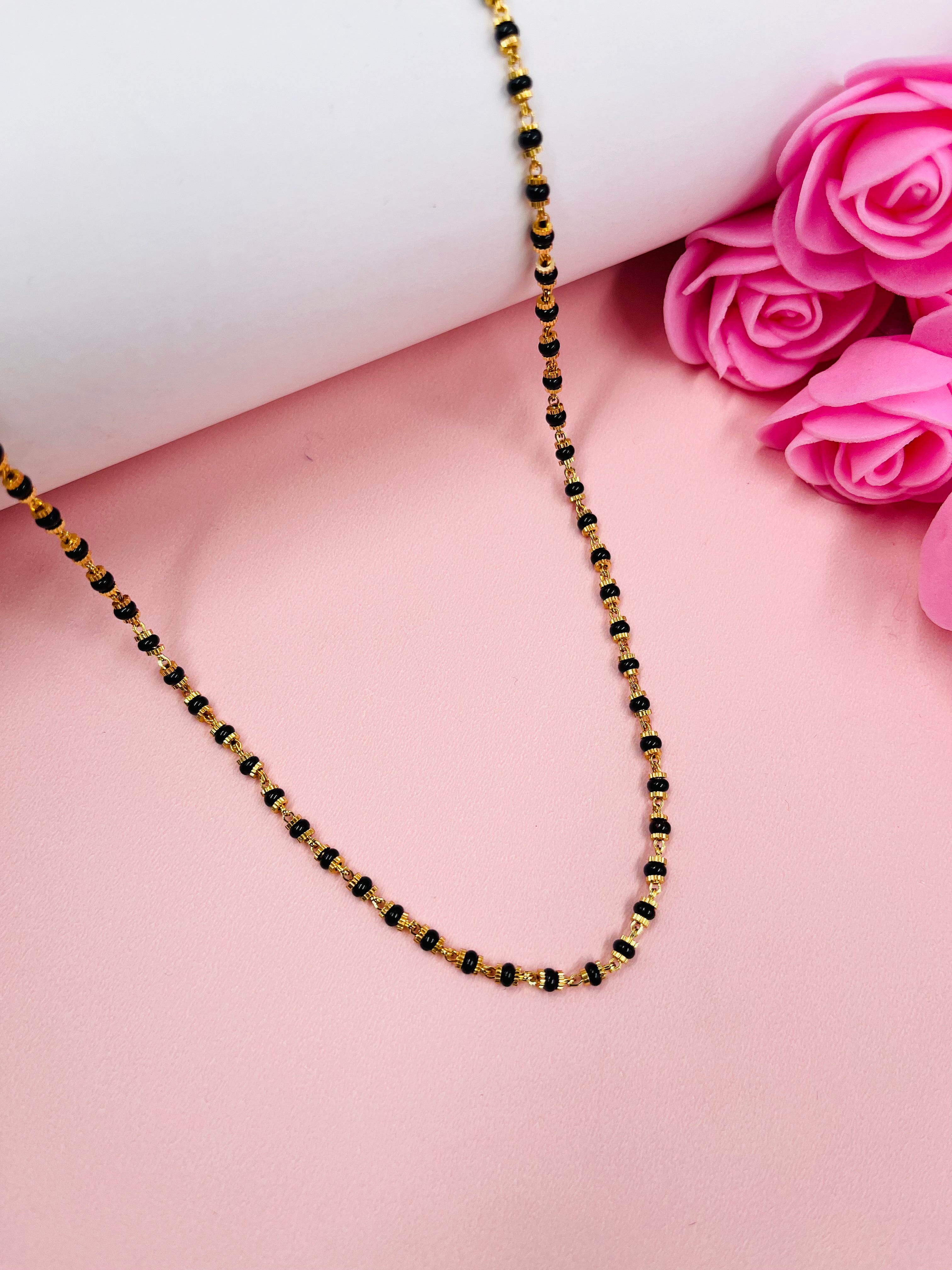 JHB Traditional Black Bead Chain and Gold Plated Neck Chain18 Inches Short Mangalsutra Single Line for Women Wedding, Engagement and Anniversary