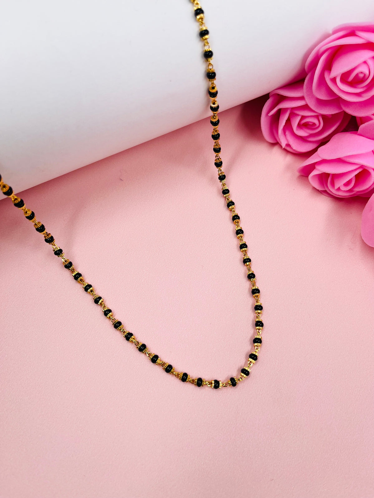 JHB Traditional Black Bead Chain and Gold Plated Neck Chain18 Inches Short Mangalsutra Single Line for Women Wedding, Engagement and Anniversary