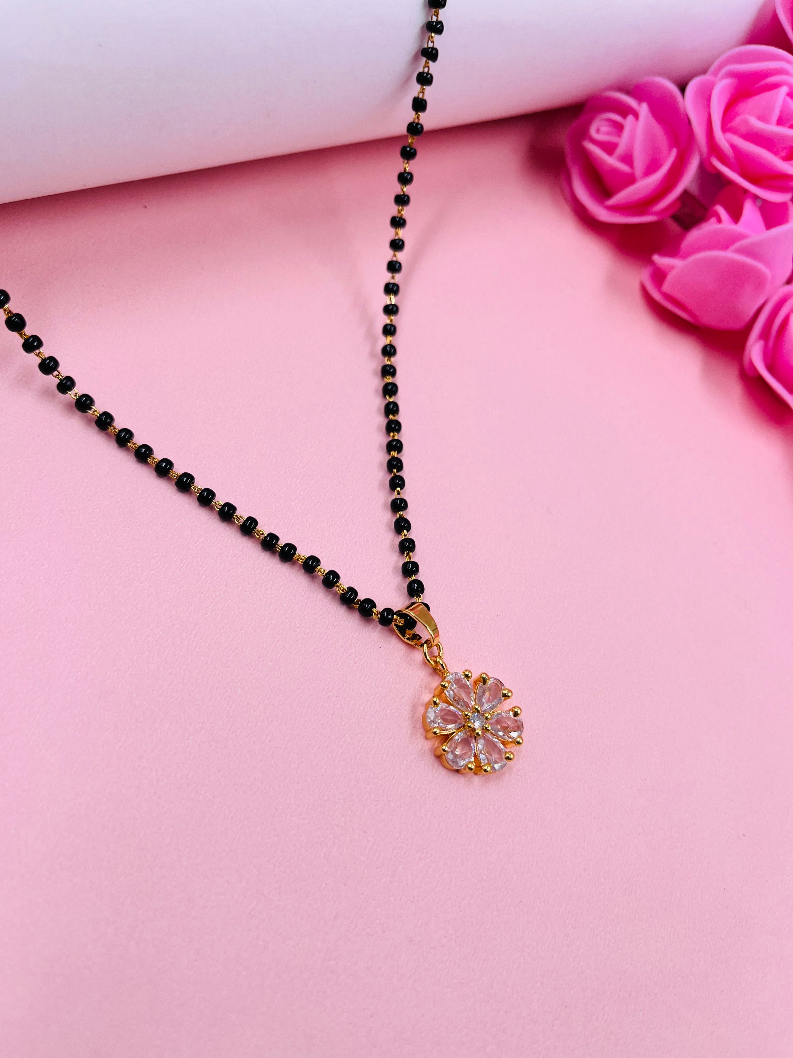 JHB Stylish Pendant Necklace Black Beads Mangalsutra For Women With Extendable Chain