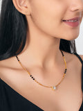 JHB American Diamond Pendant With Black Beads Chain Short Mangalsutra Tanmaniya For Womens