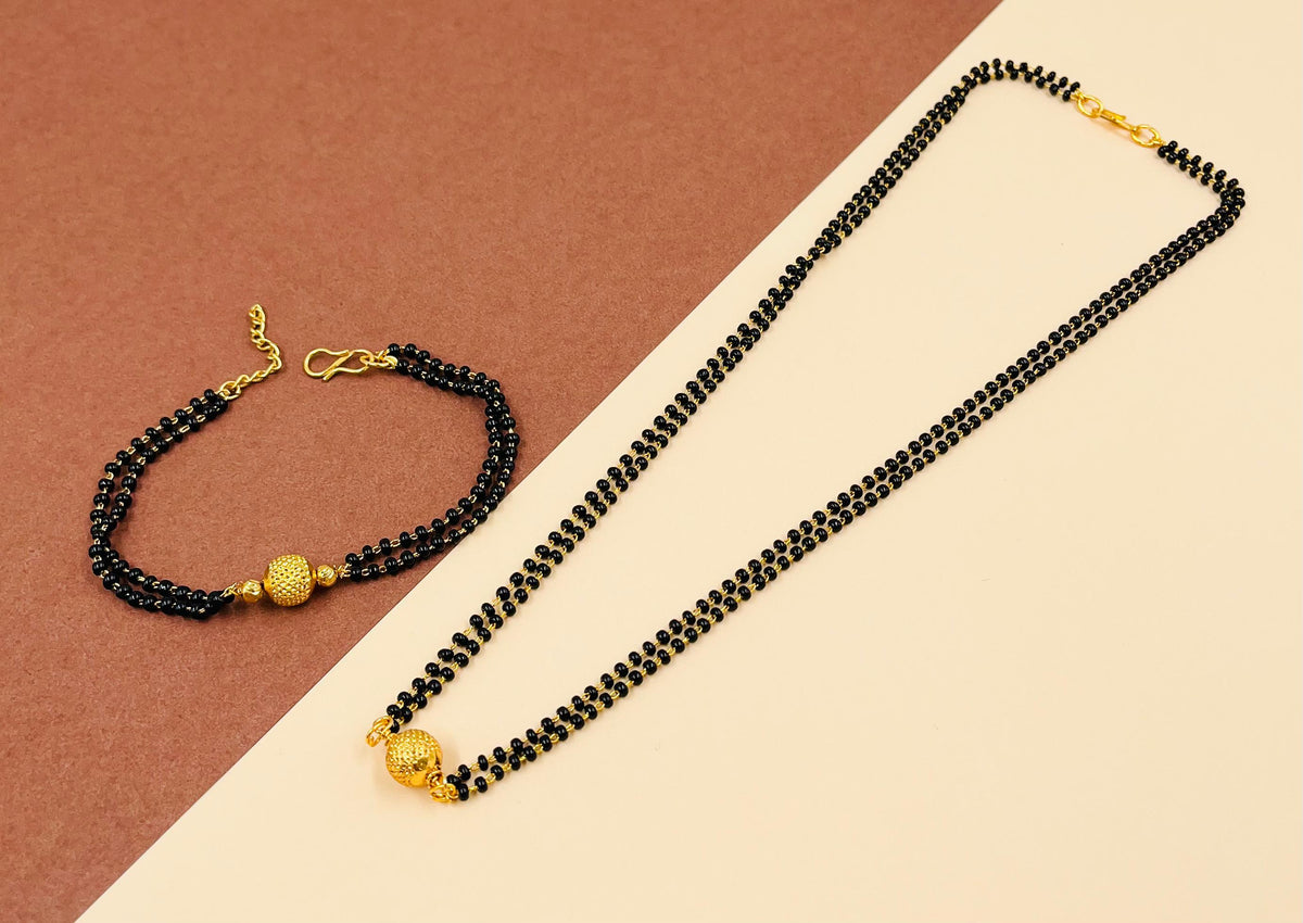 JHB Gold Plated Black Bead Mangalsutra And Bracelet Combo For Women