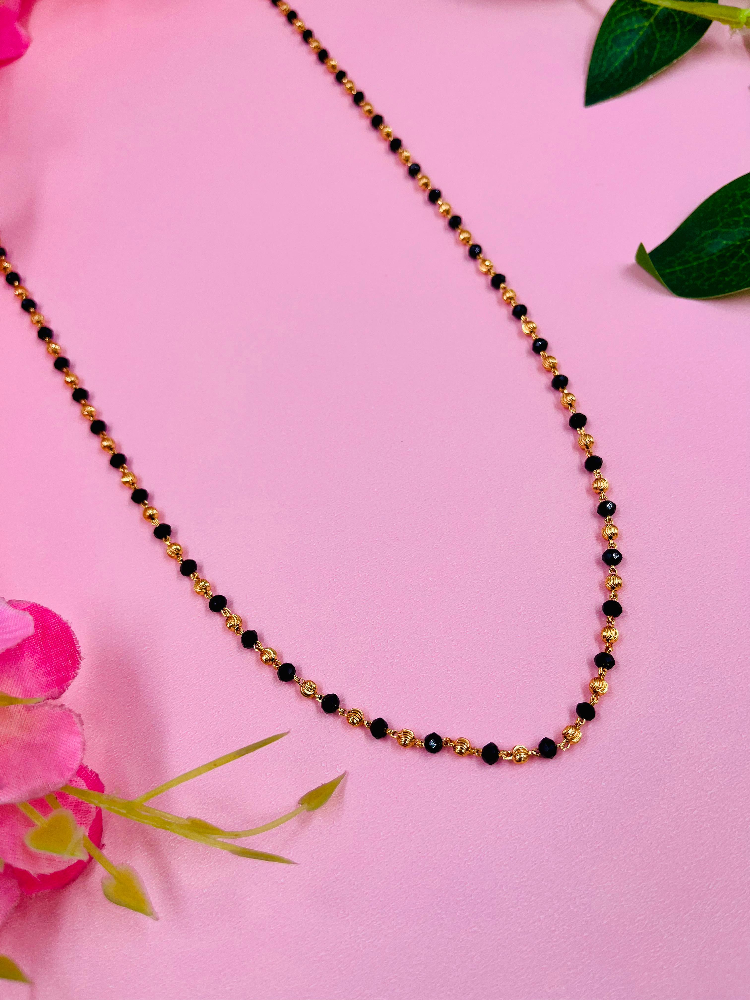 JHB Women Traditional Black Bead Chain and Gold Plated Neck Chain for Women & Girls Wedding, Engagement and Anniversary (Black and Golden)