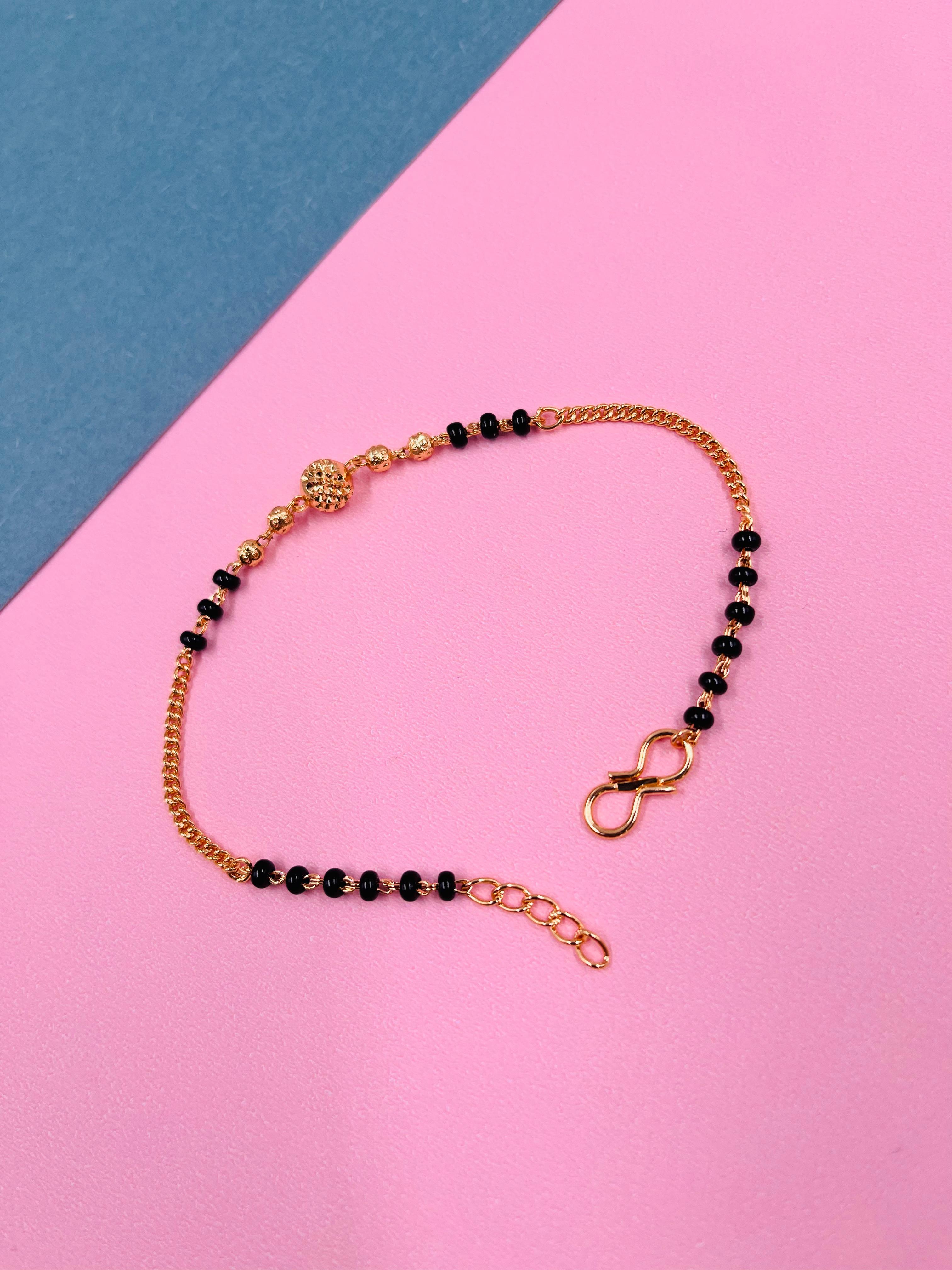 JHB Gold plated Brass Beads Hand Mangalsutra Bracelet for Women