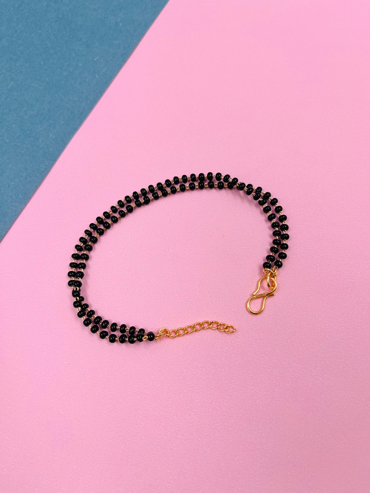 JHB Gold Plated And Black Bead Hand Mangalsutra Bracelet For Women