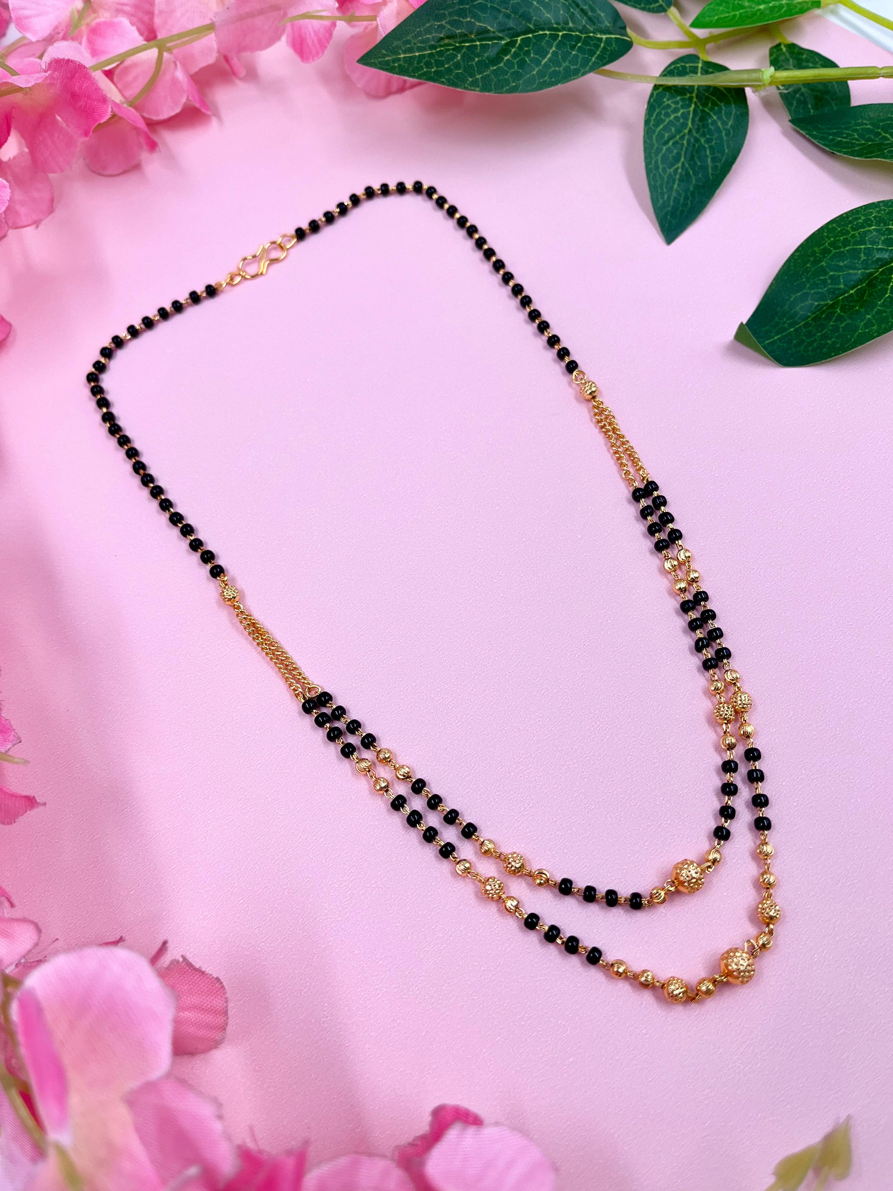 JHB Gold Plated and Black Bead Traditional Layer Mangalsutra Nacklace For Women