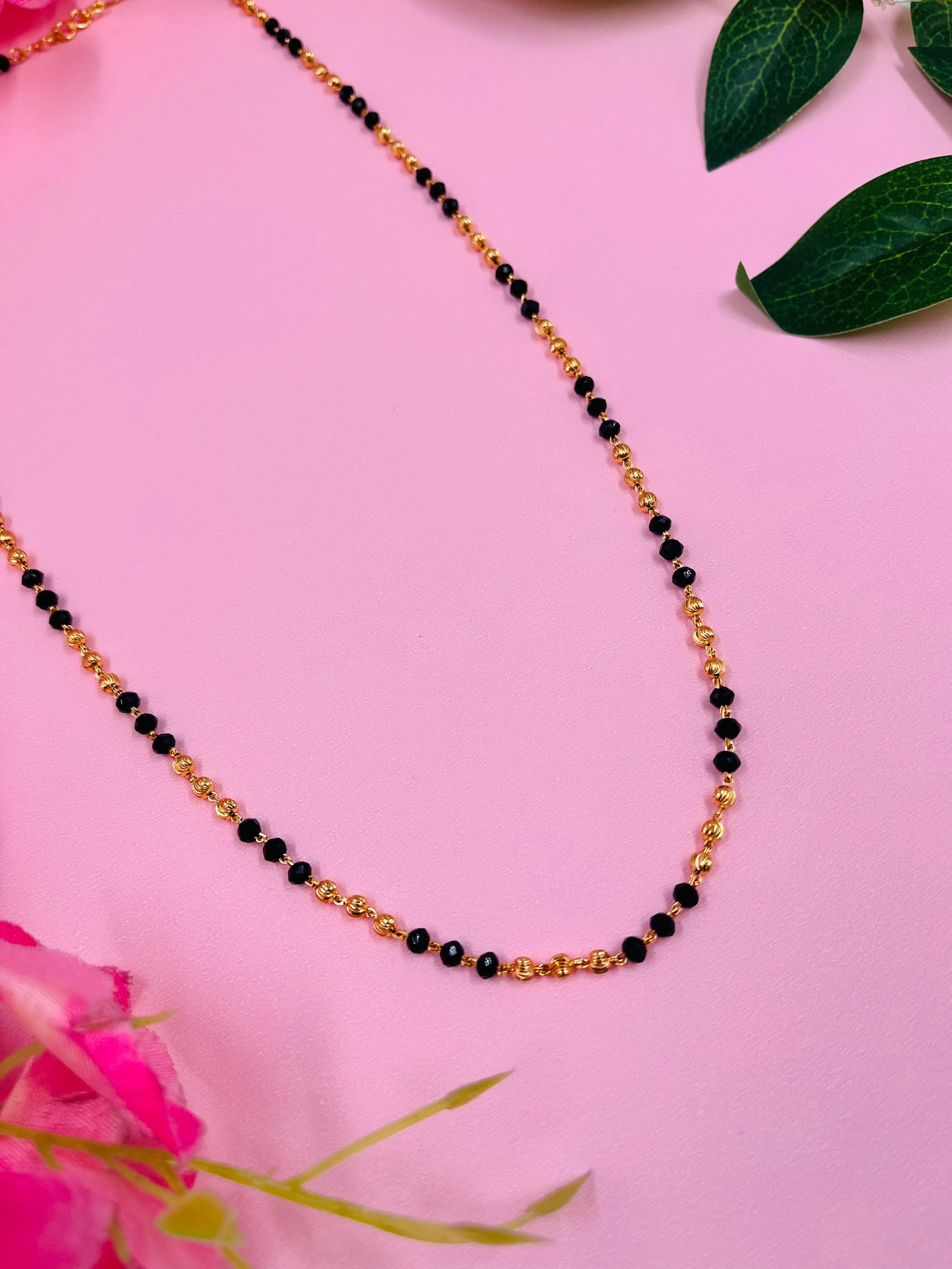 JHB Women Traditional Black Bead Chain and Gold Plated Neck Chain for Women & Girls Wedding, Engagement and Anniversary (Black and Golden)