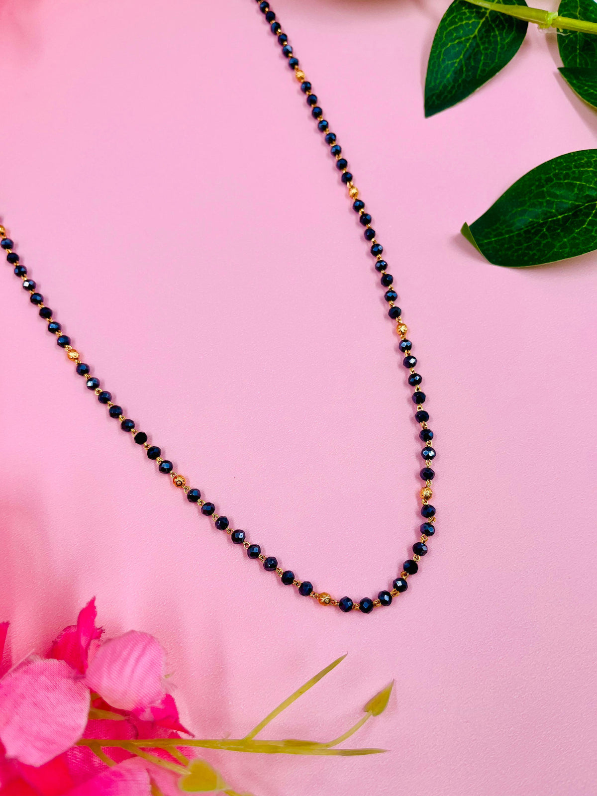 JHB Women Traditional Black Bead Chain and Gold Plated Neck Chain for Women & Girls Wedding, Engagement and Anniversary (Black and Golden)