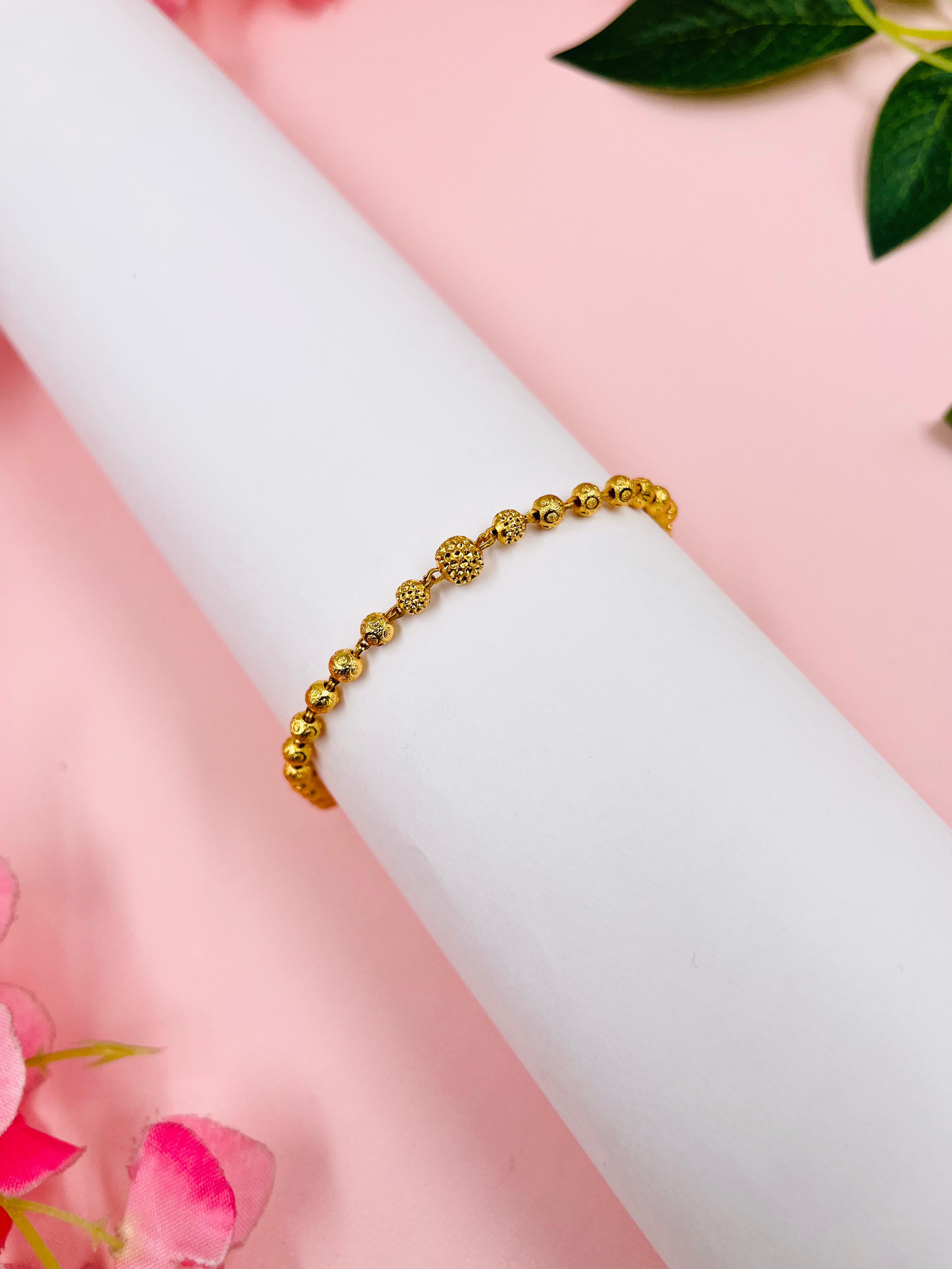 JHB Gold plated Brass Beads Adjustable Hand Bracelet for Women Girls and Men