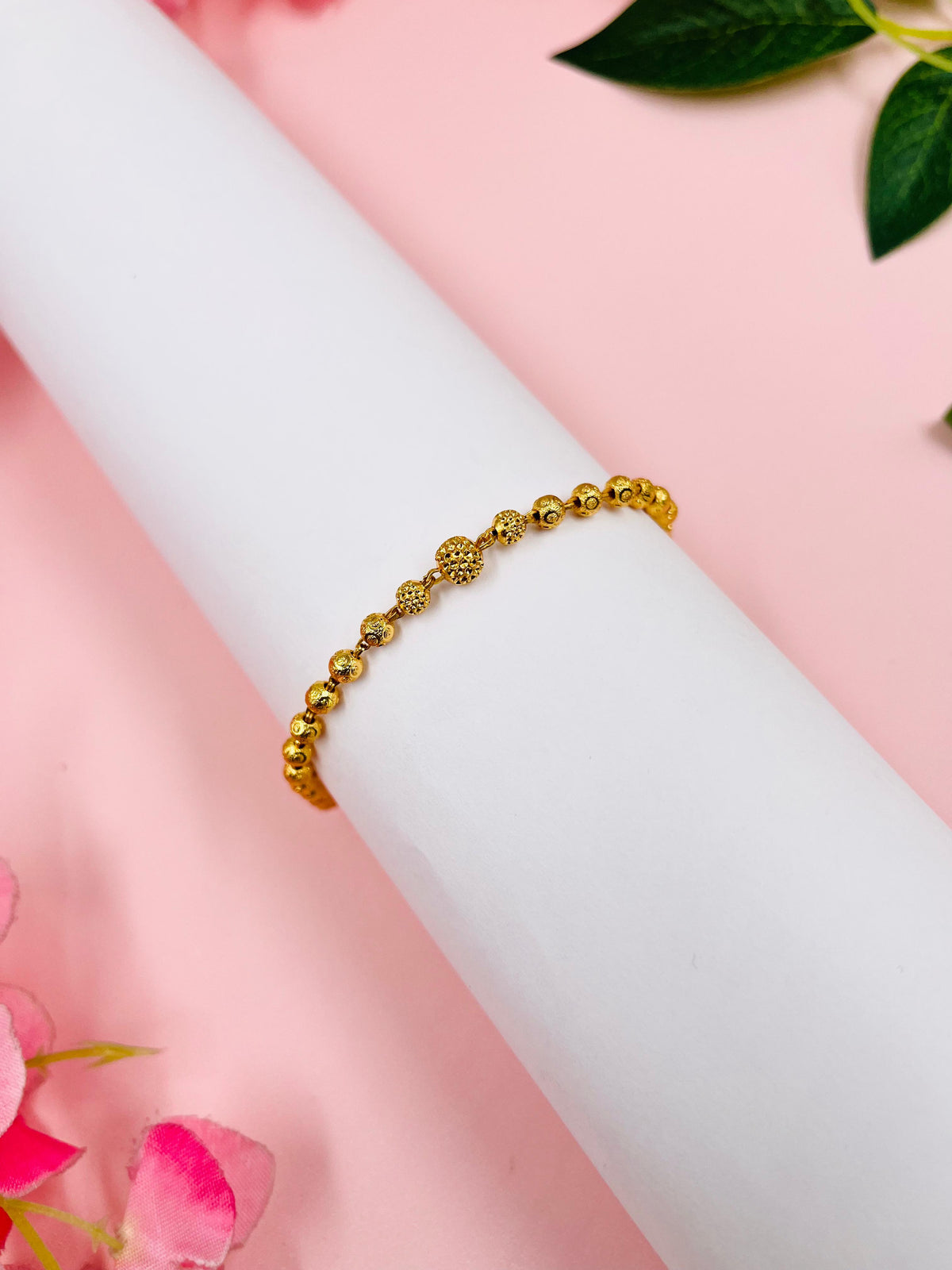 JHB Gold plated Brass Beads Adjustable Hand Bracelet for Women Girls and Men
