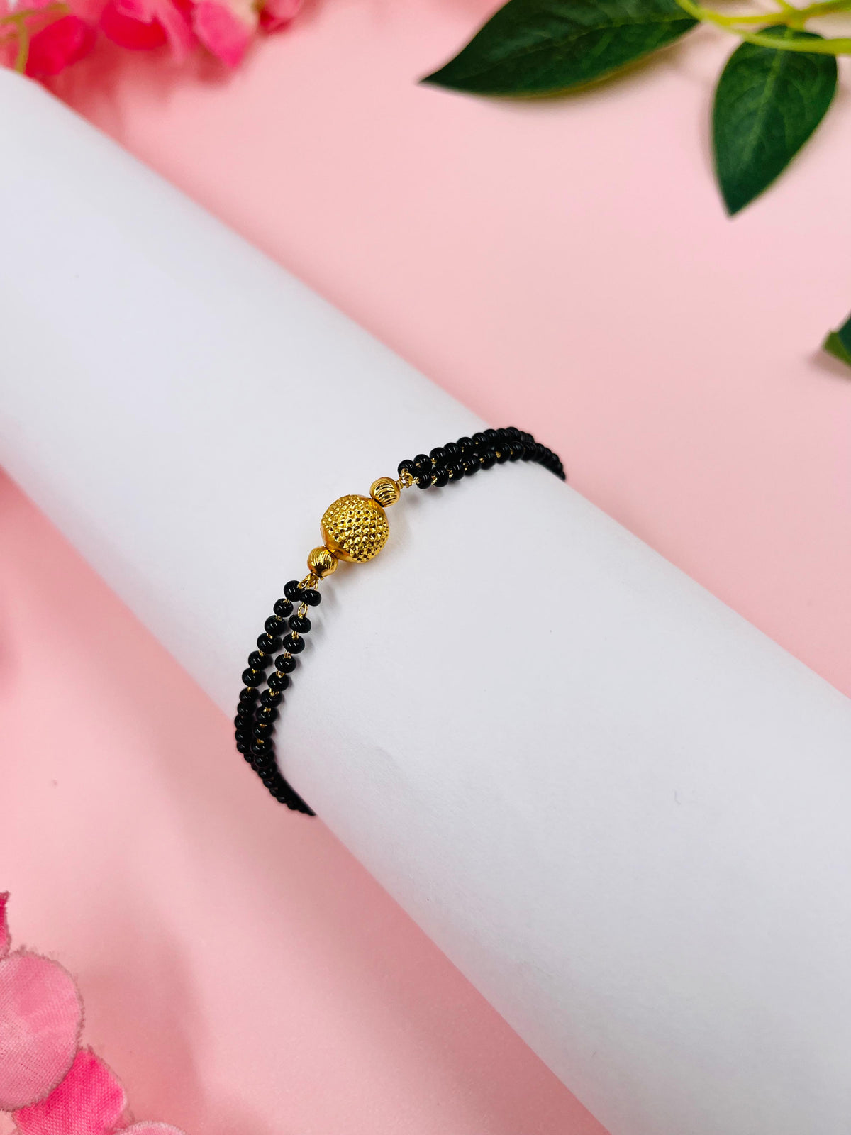 JHB Gold Plated Black Bead Mangalsutra And Bracelet Combo For Women