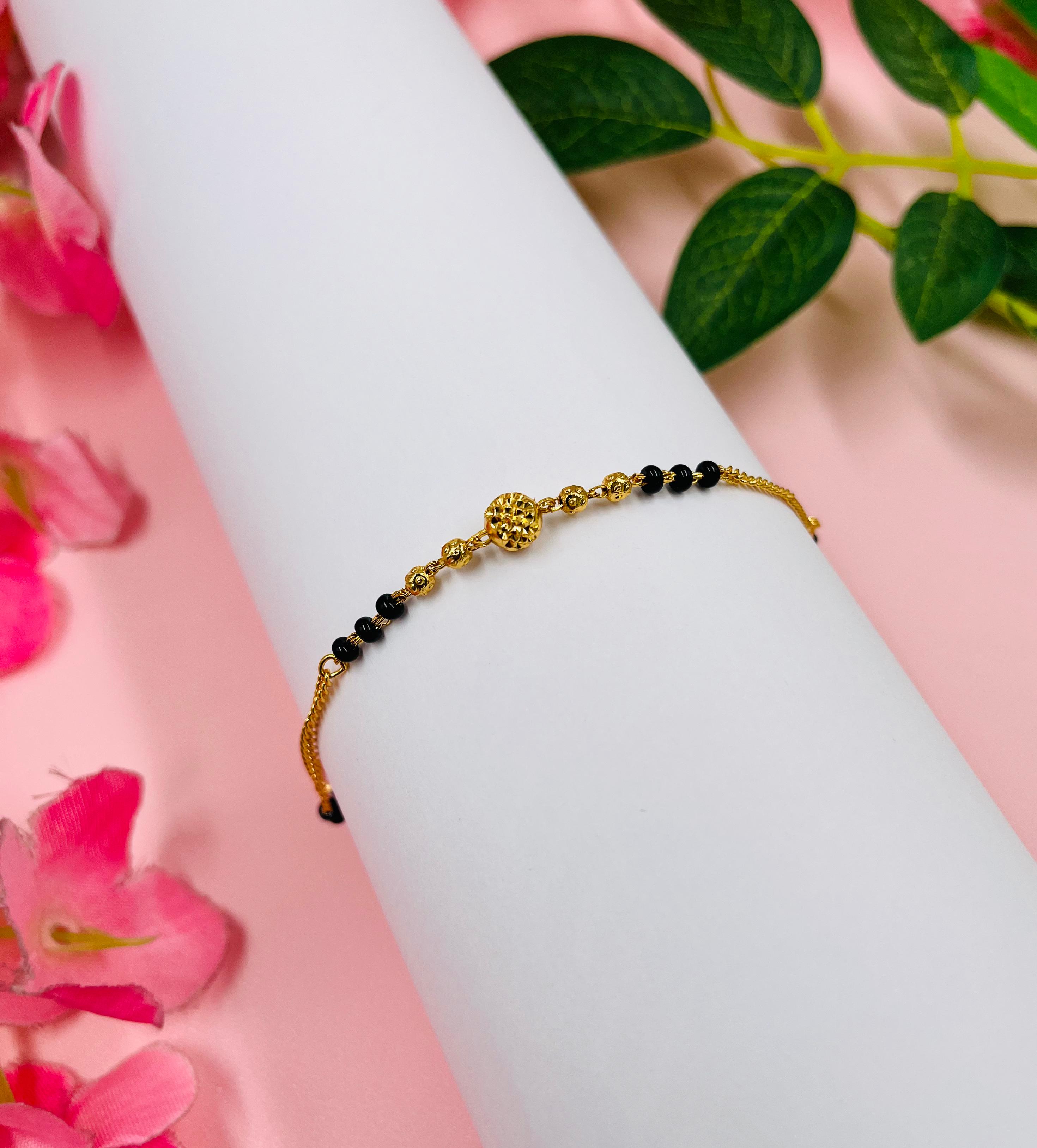 JHB Gold plated Brass Beads Hand Mangalsutra Bracelet for Women