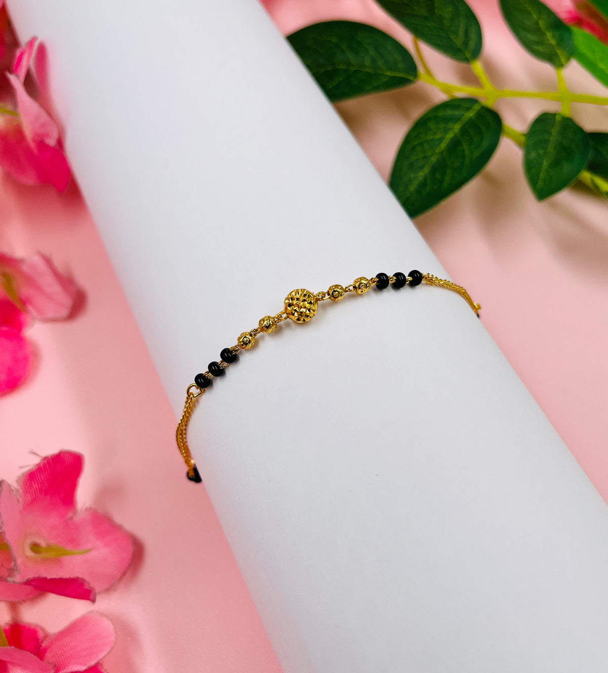 JHB Gold plated Brass Beads Hand Mangalsutra Bracelet for Women