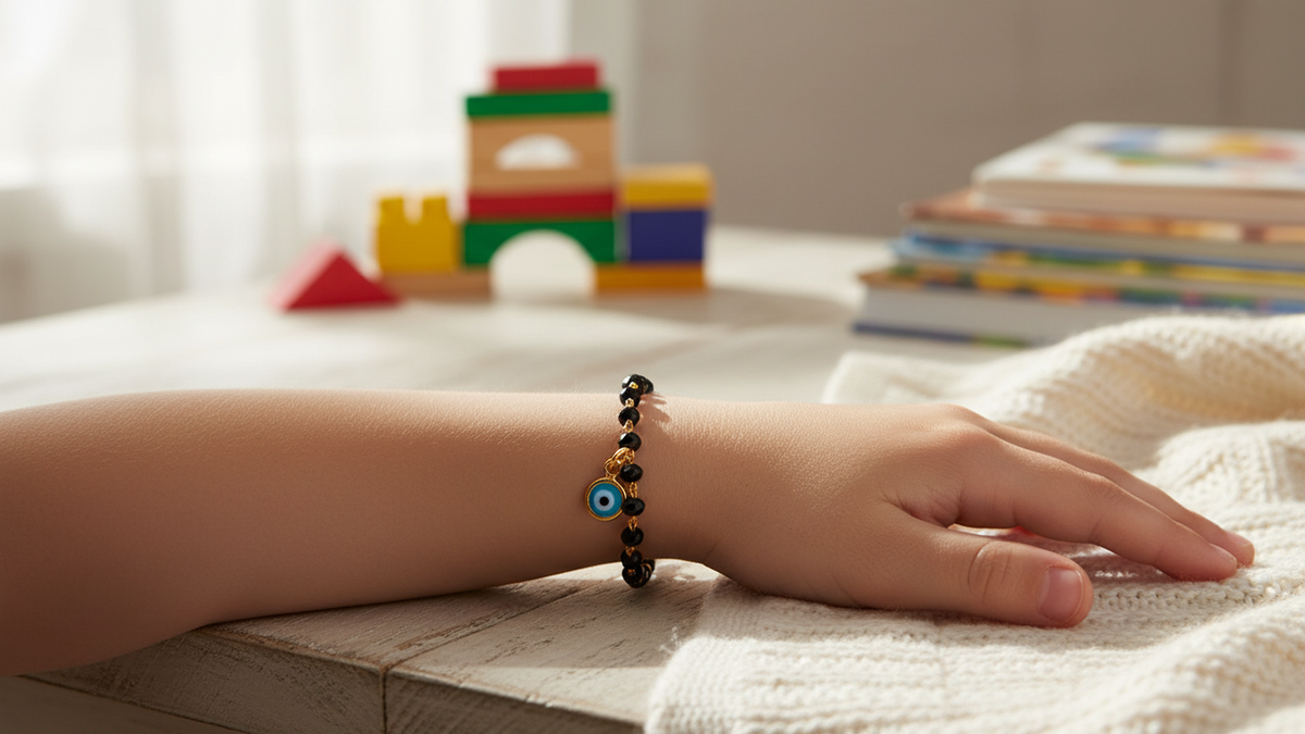 JHB Baby Bracelet Black Bead Crystal Nazariya Evil Eye Kids Bracelet for Baby Girls & Baby Boys