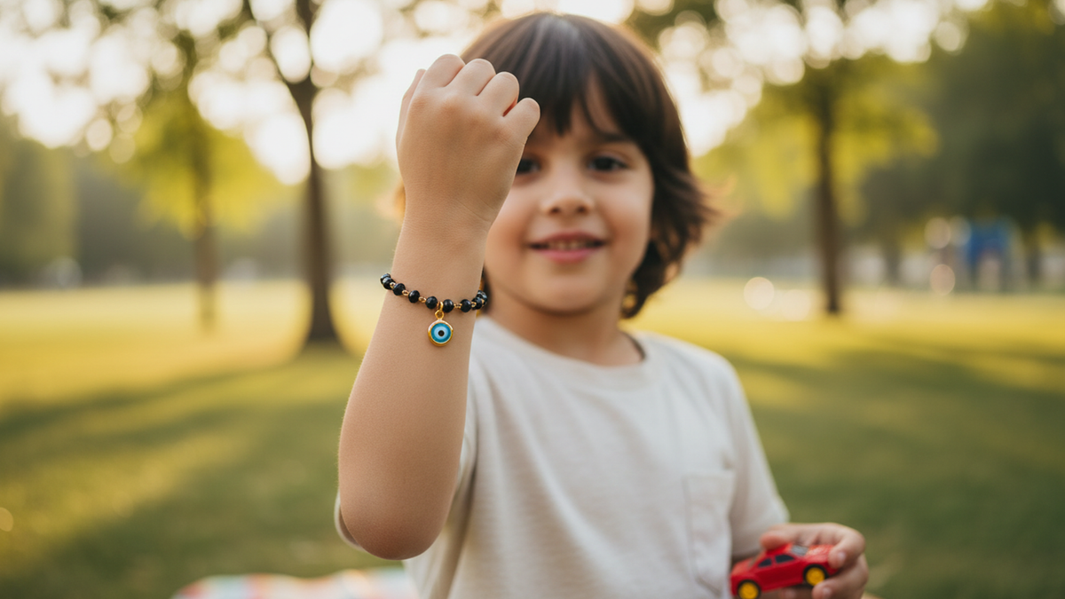 JHB Baby Bracelet Black Bead Crystal Nazariya Evil Eye Kids Bracelet for Baby Girls & Baby Boys