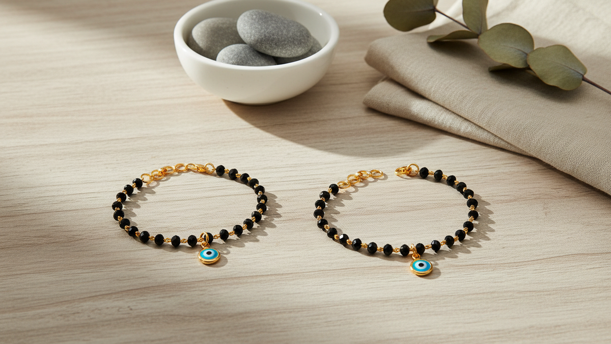 JHB Baby Bracelet Black Bead Crystal Nazariya Evil Eye Kids Bracelet for Baby Girls & Baby Boys